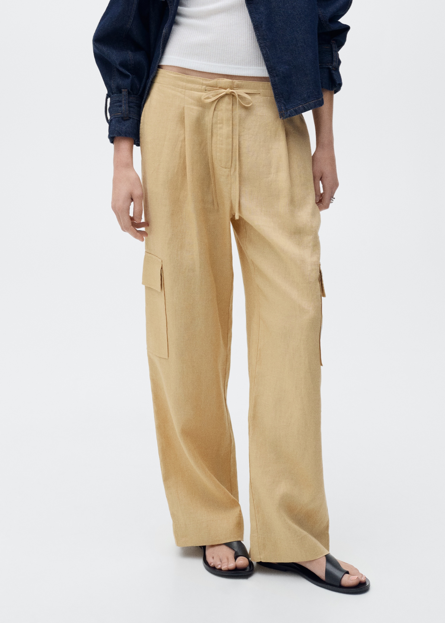 Linen cargo trousers - Medium plane