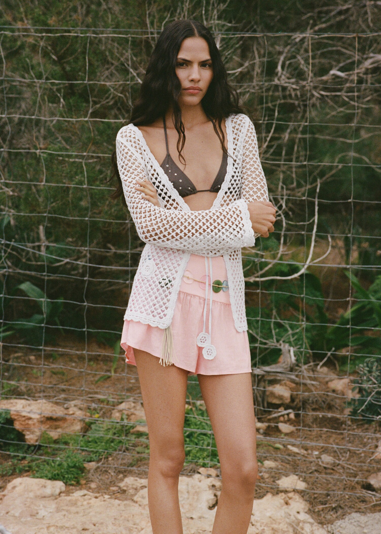 Linen shorts with draped waist - Medium plane