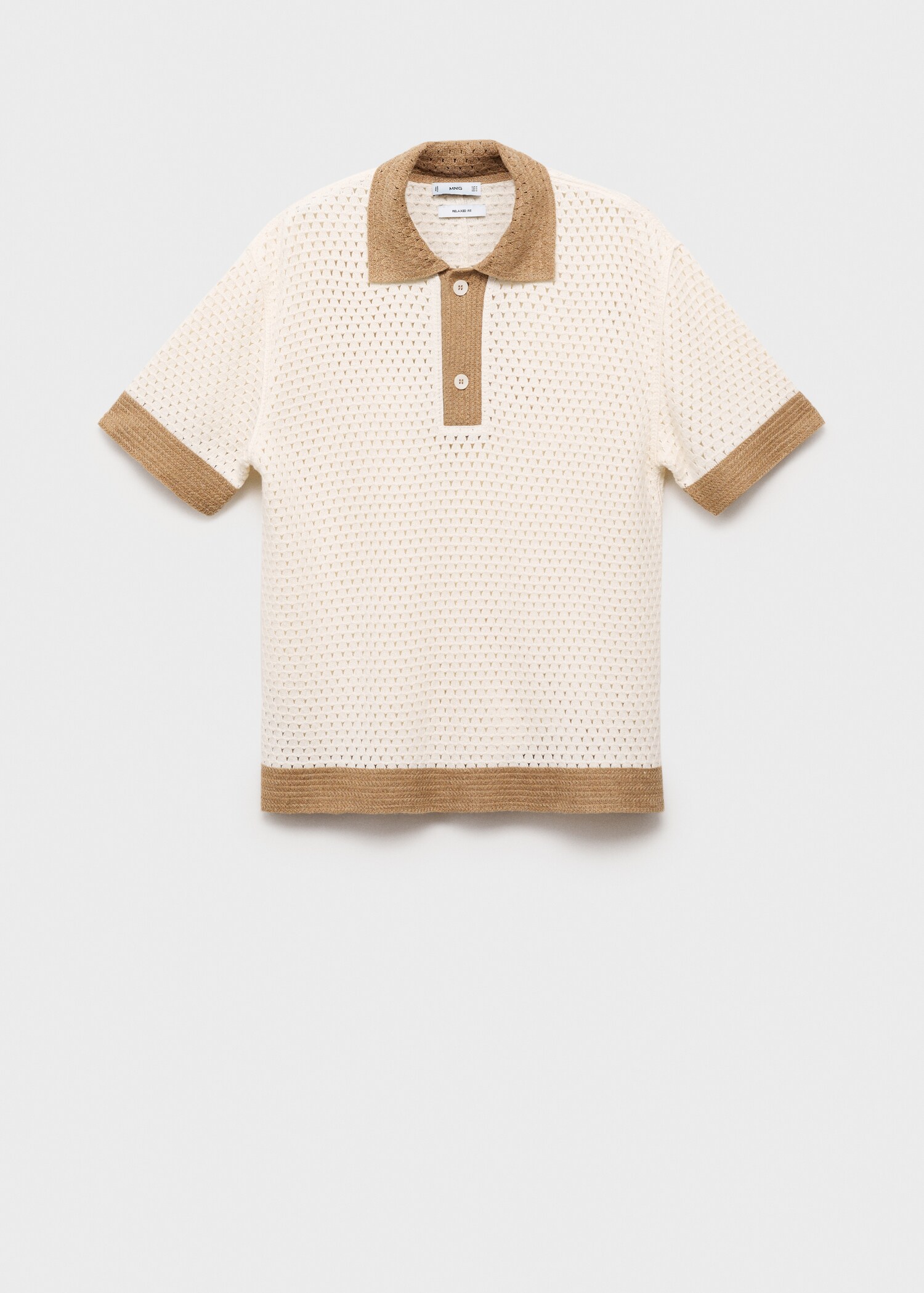 Openwork knitted polo shirt with contrasting details - Article without model