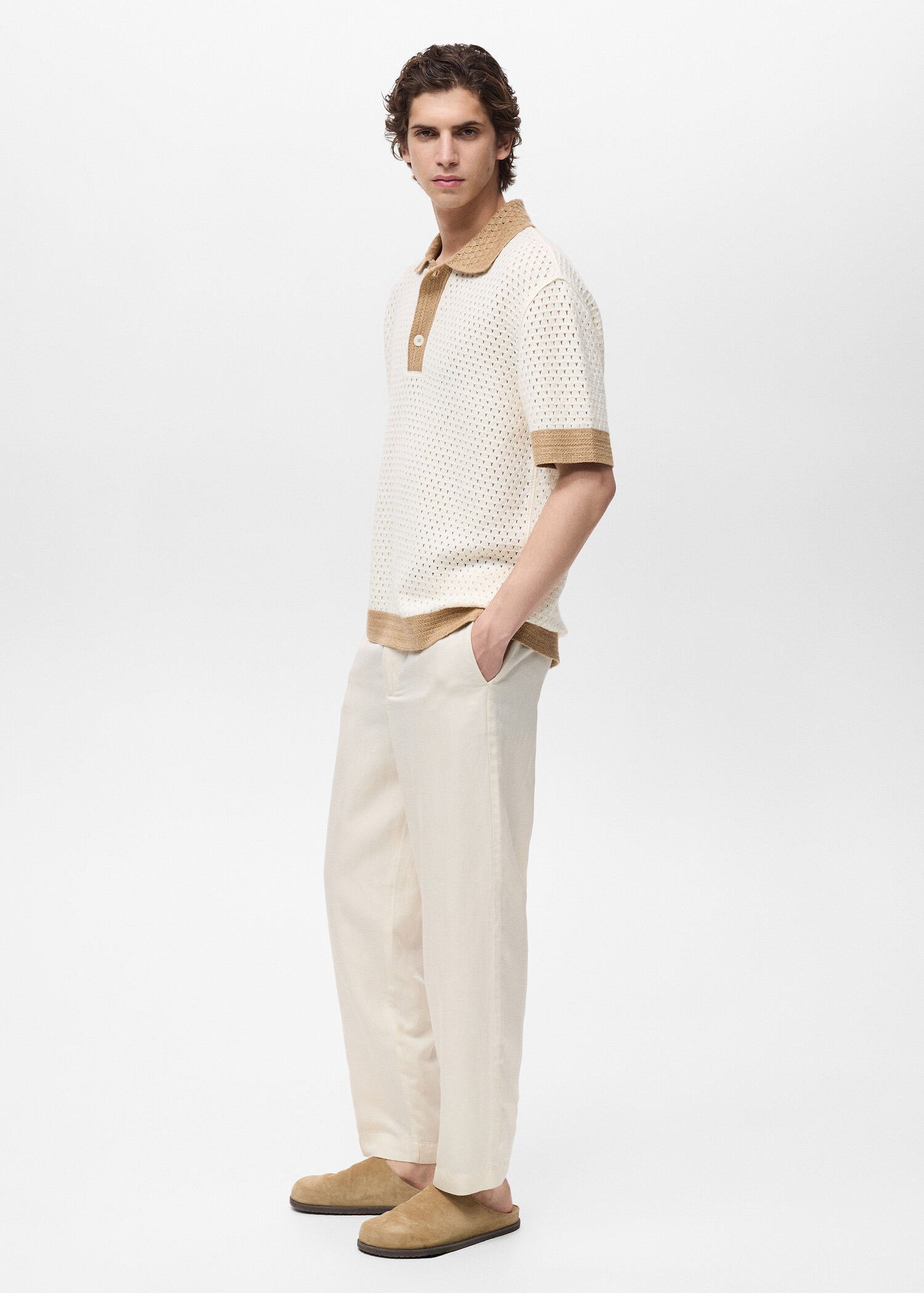 Openwork knitted polo shirt with contrasting details - Details of the article 2