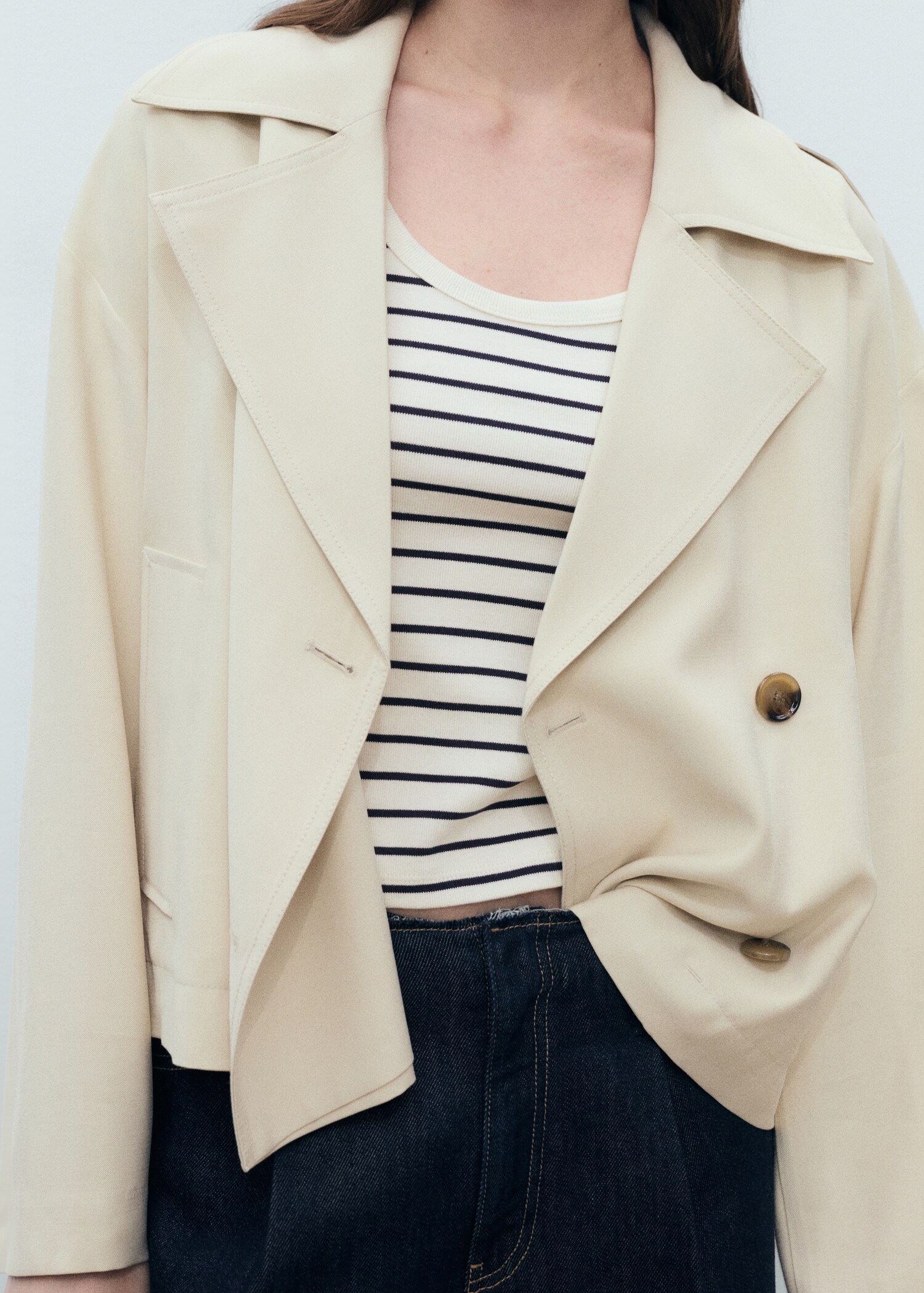 Striped cotton T-shirt with low neckline - Details of the article 1