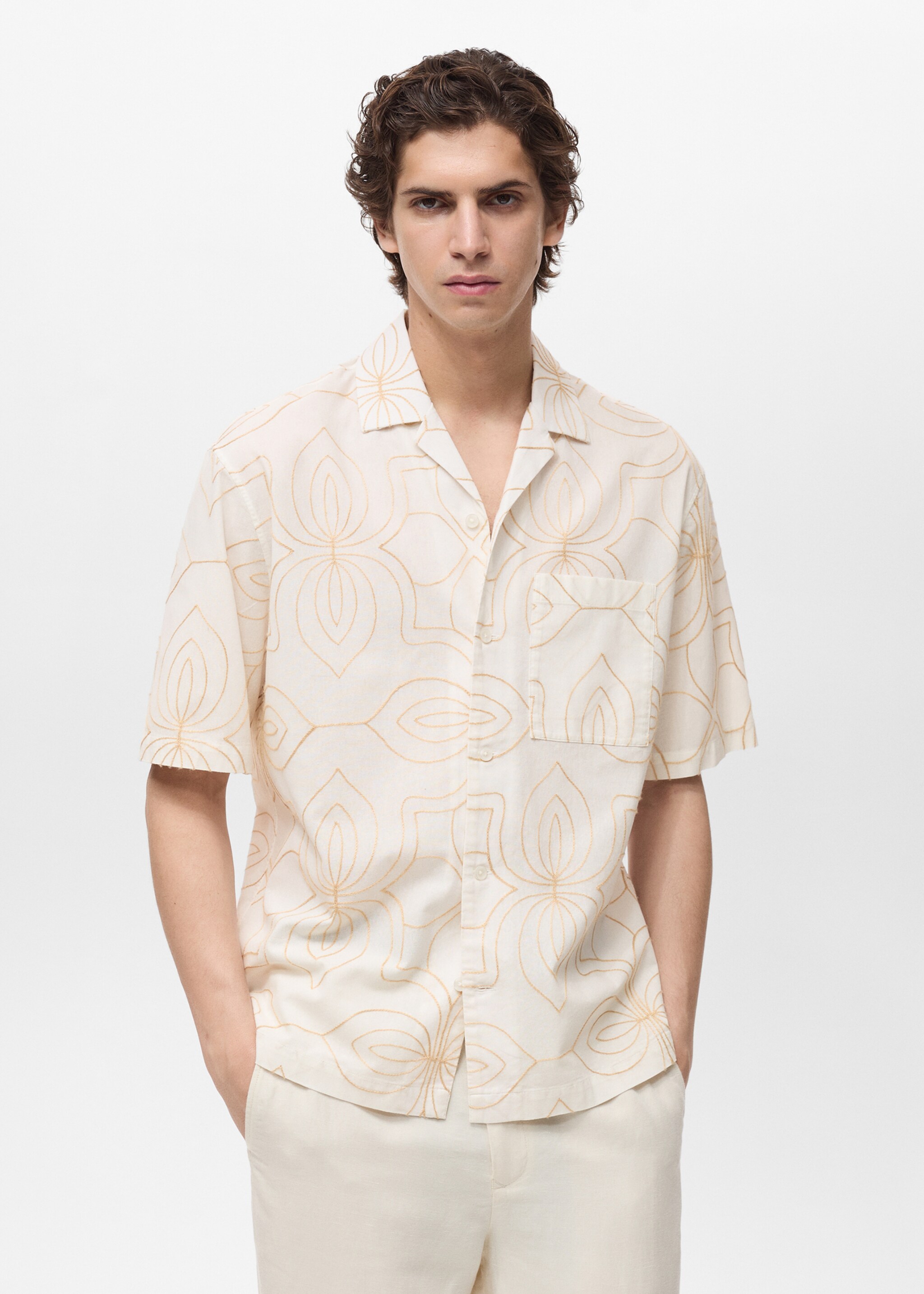 Shirt with embroidered bowling collar - Medium plane