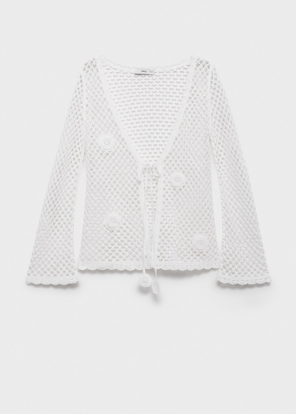 Crochet cardigan with bow closure - Women | MANGO USA Crochet cardigan with bow closure - Women | MANGO USA