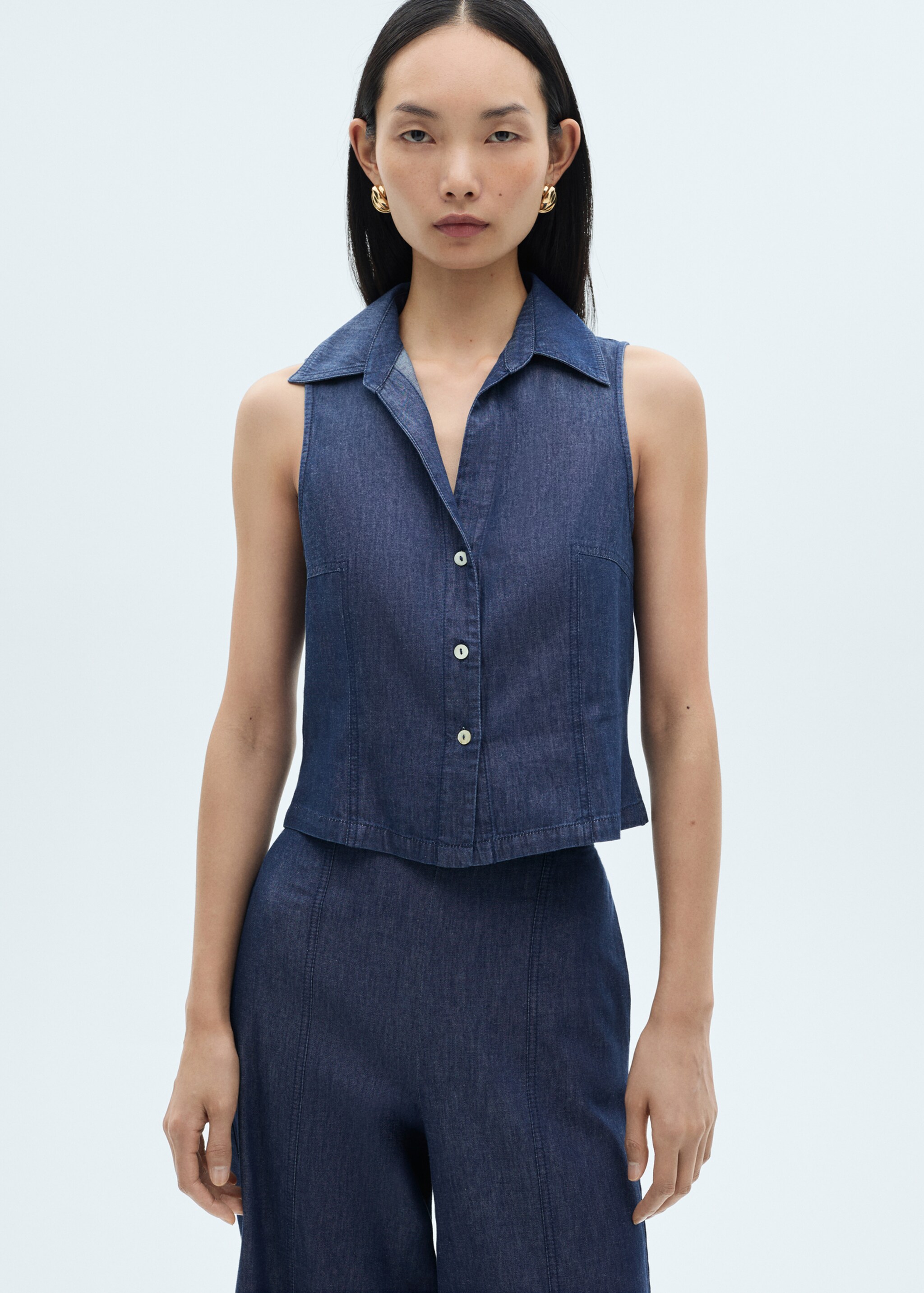 Denim-effect culotte trousers - Details of the article 1
