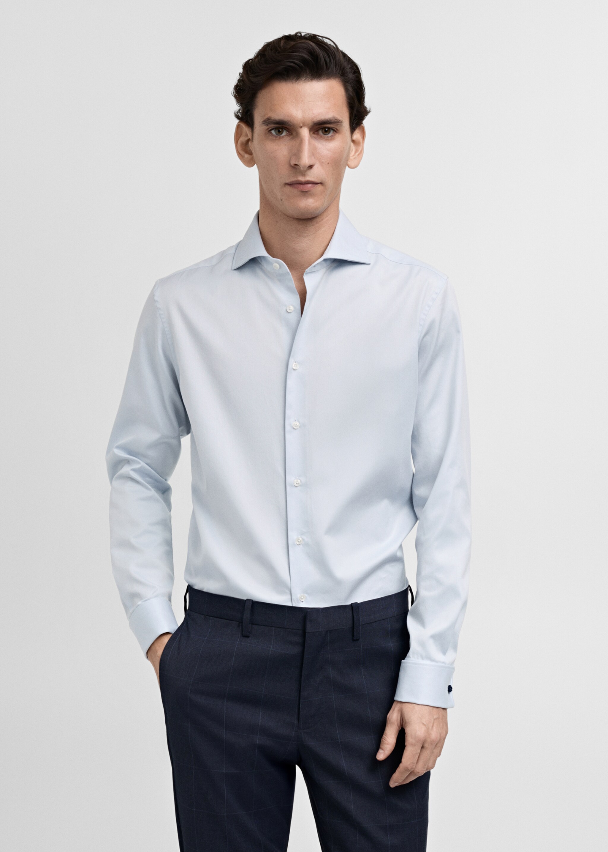Slim-fit twill fabric suit with shirt cufflinks - Medium plane