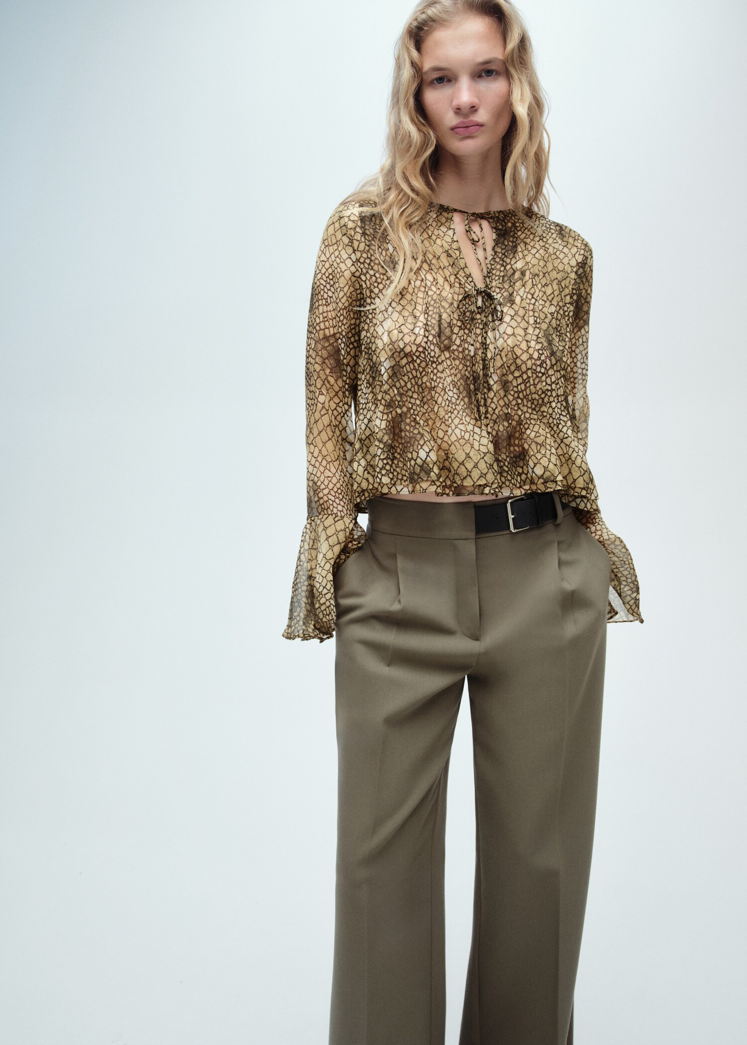 Chemise imprimée manches bouffantes - Plan moyen