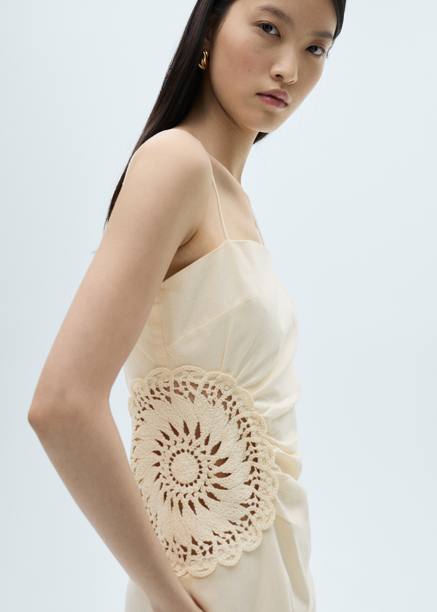 Robe lin mélangé fleur ajourée - Détail de l'article 1