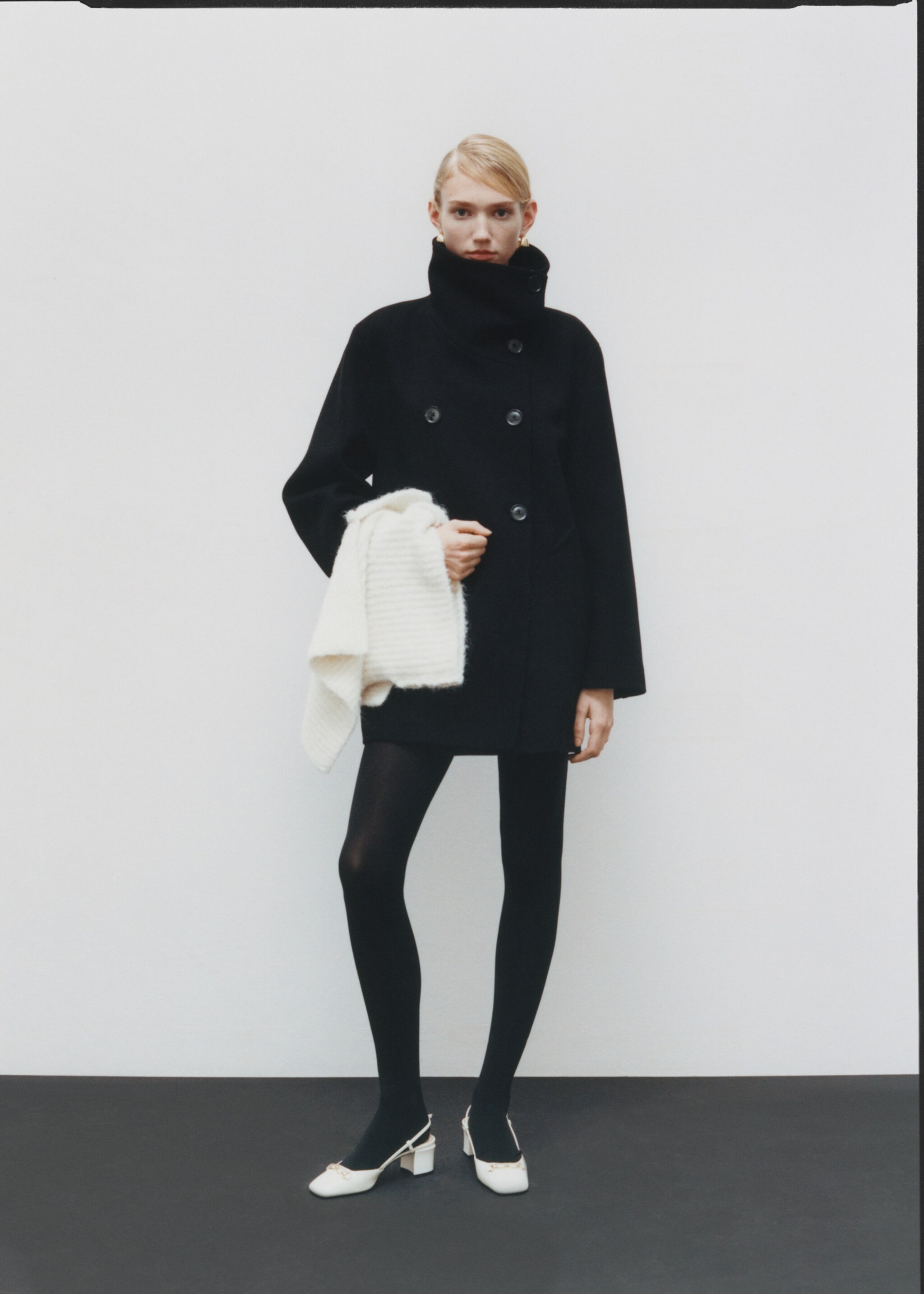 Manteau midi en laine col enveloppant - Détail de l'article 7