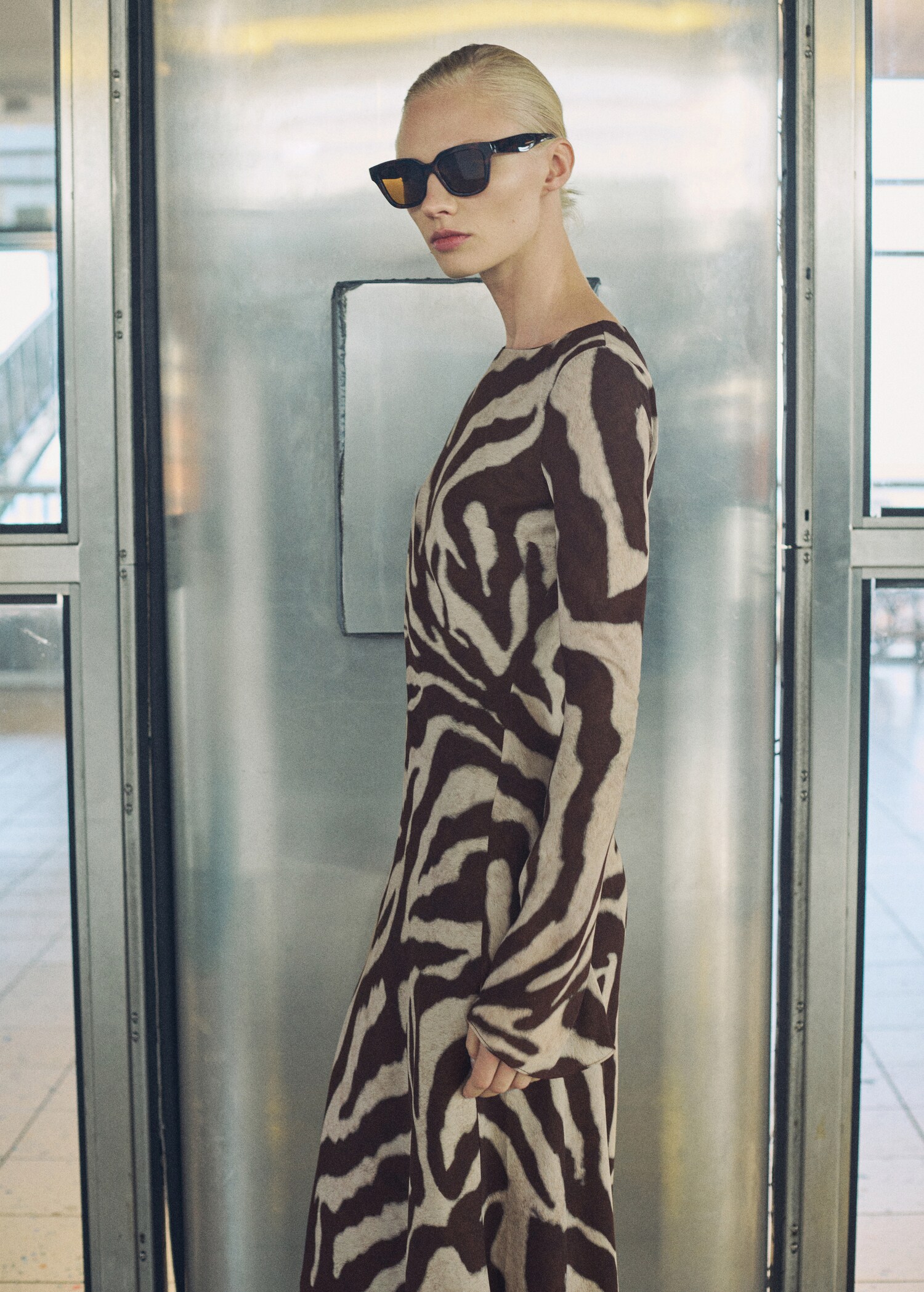 Zebra-print flared dress - Medium plane