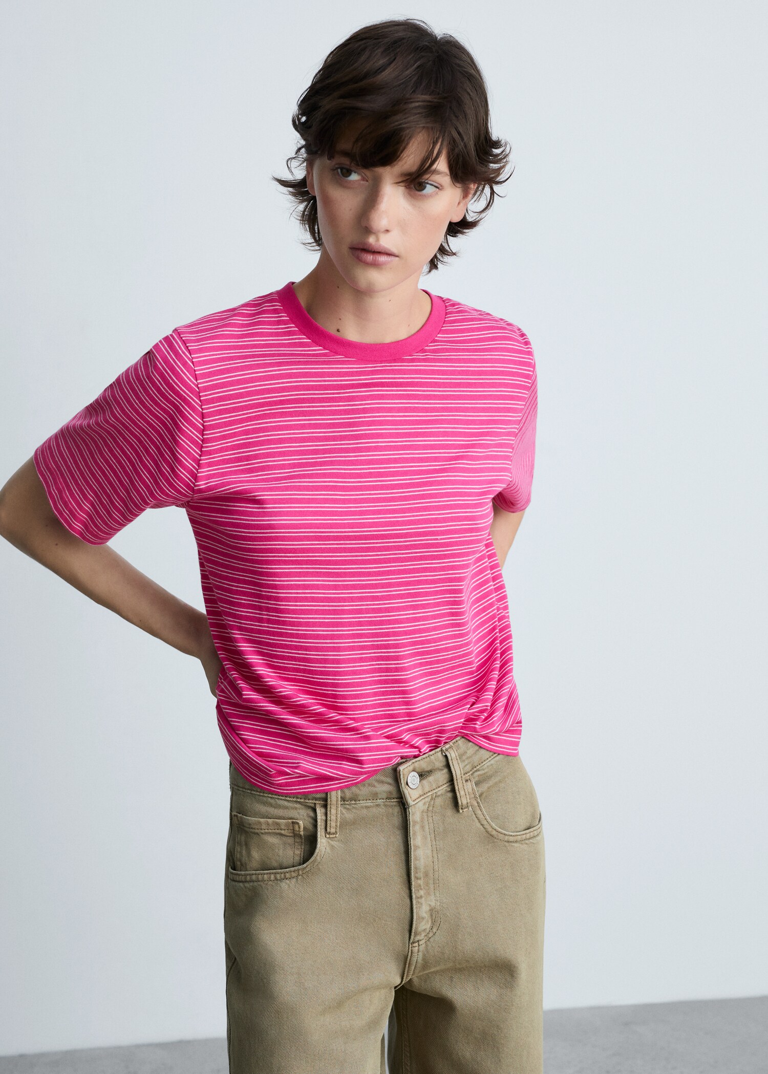 Striped cotton T-shirt - Medium plane