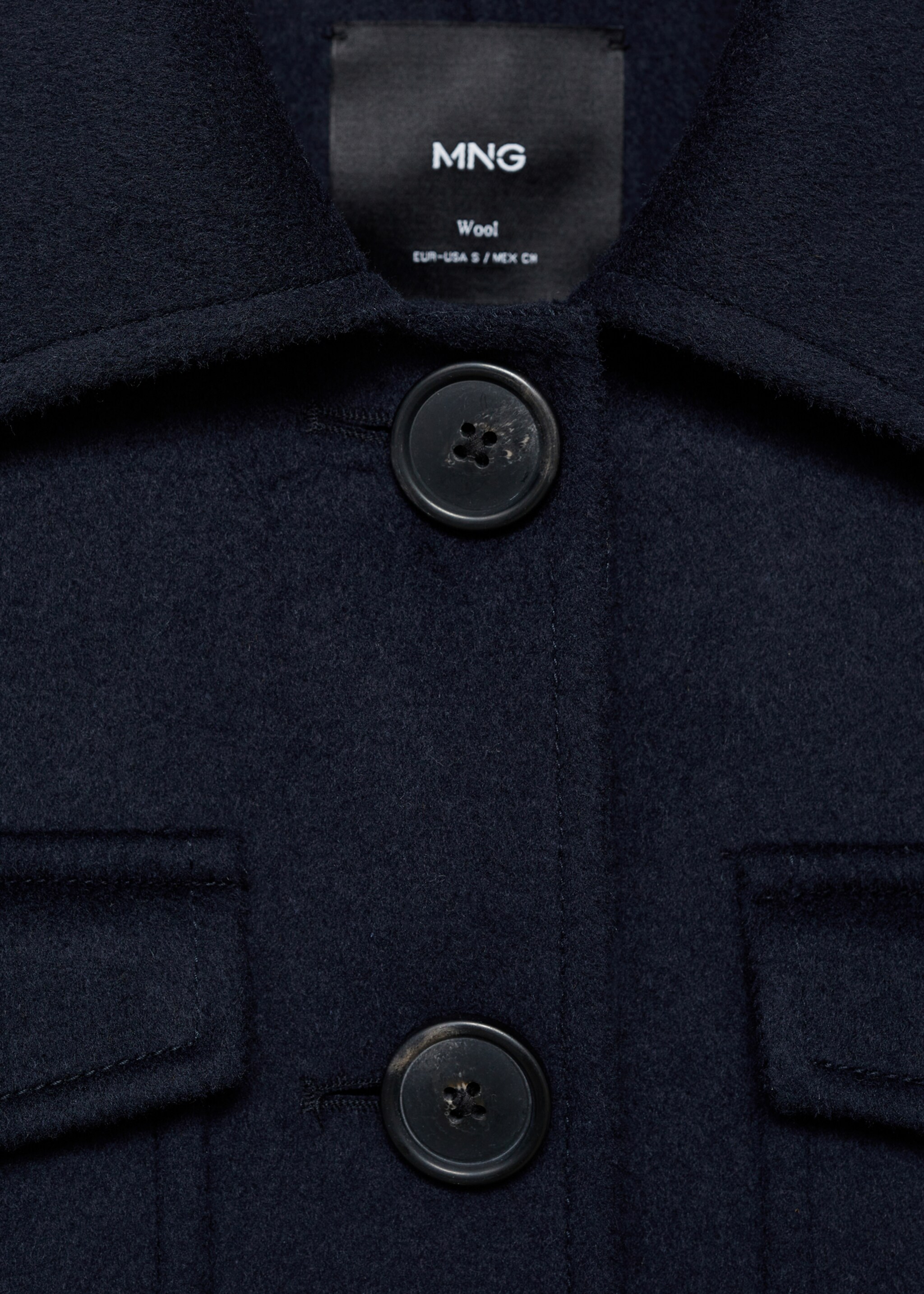 Wool jacket with pockets - Details of the article 8, Dark Navy. Ref: 87062539-00.