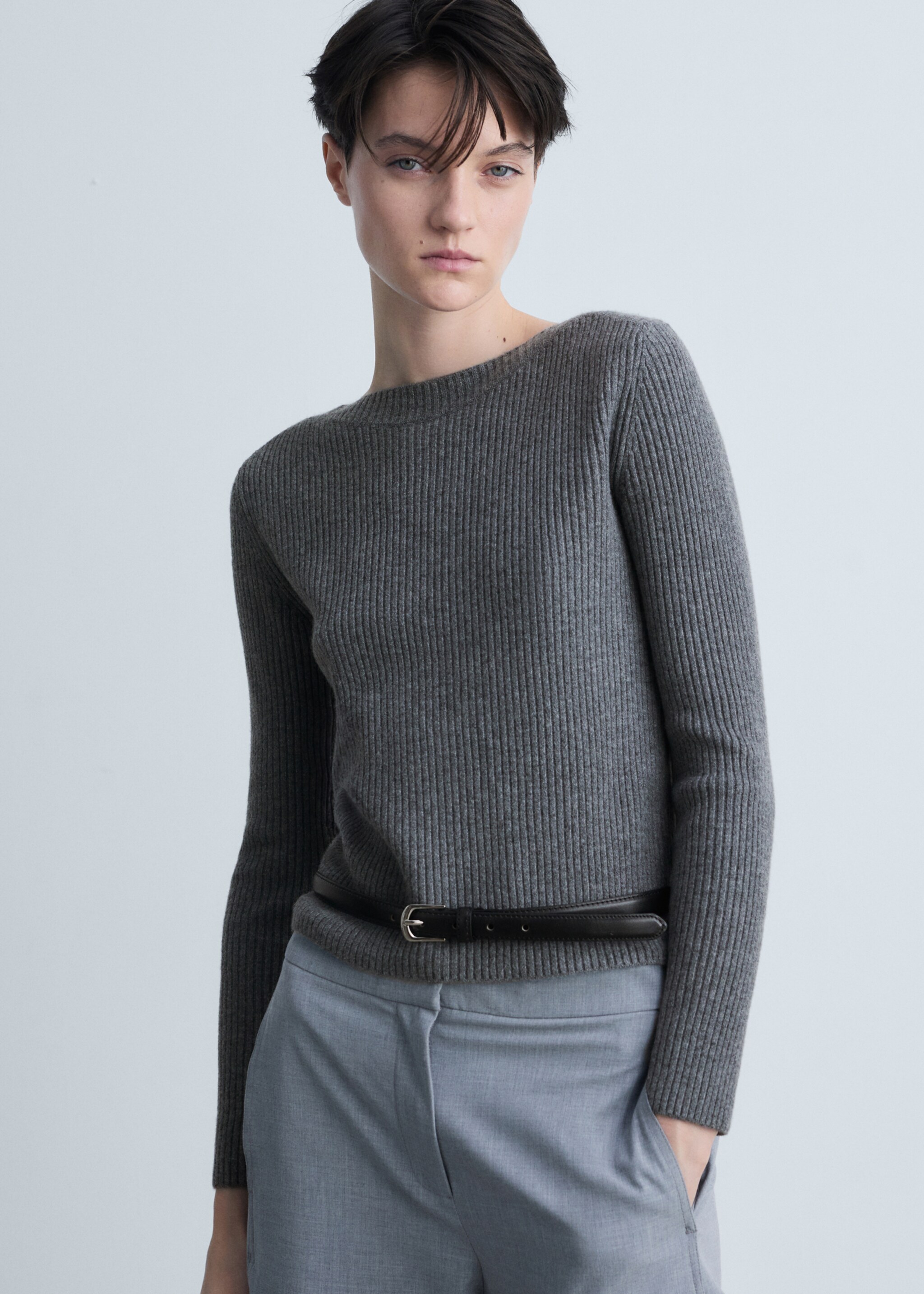 Boat neck ribbed sweater - Medium plane