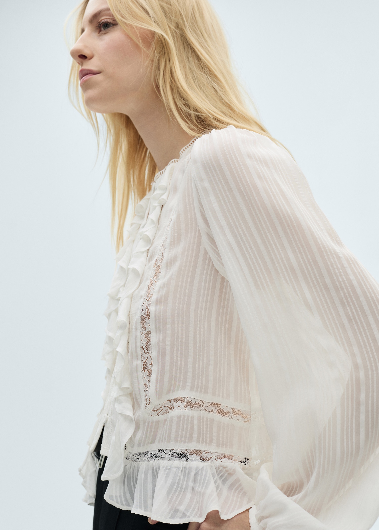 Blouse with ruffles and lace details - Women | MANGO USA