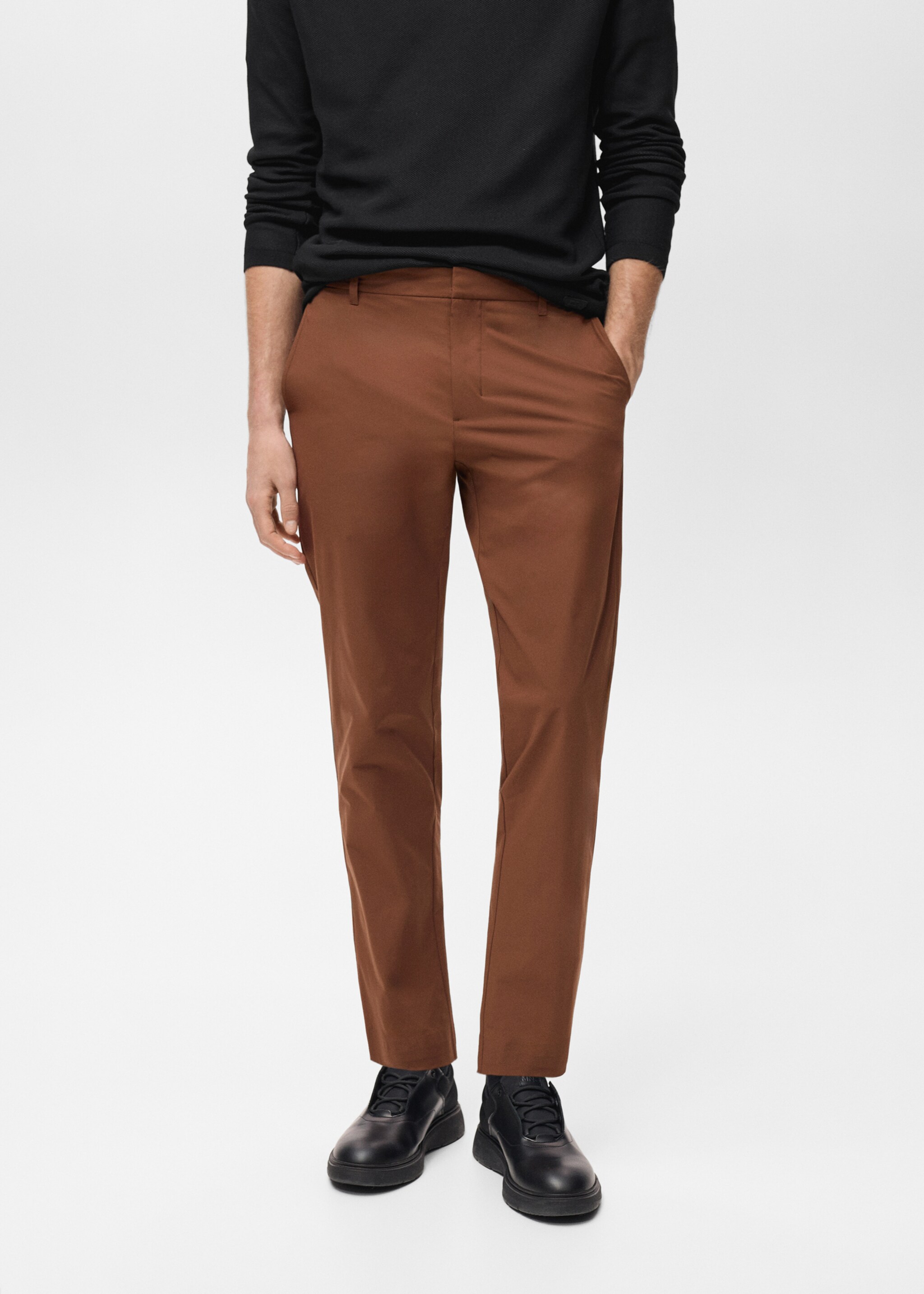 Stretch fabric slim-fit trousers with drawstring - Medium plane