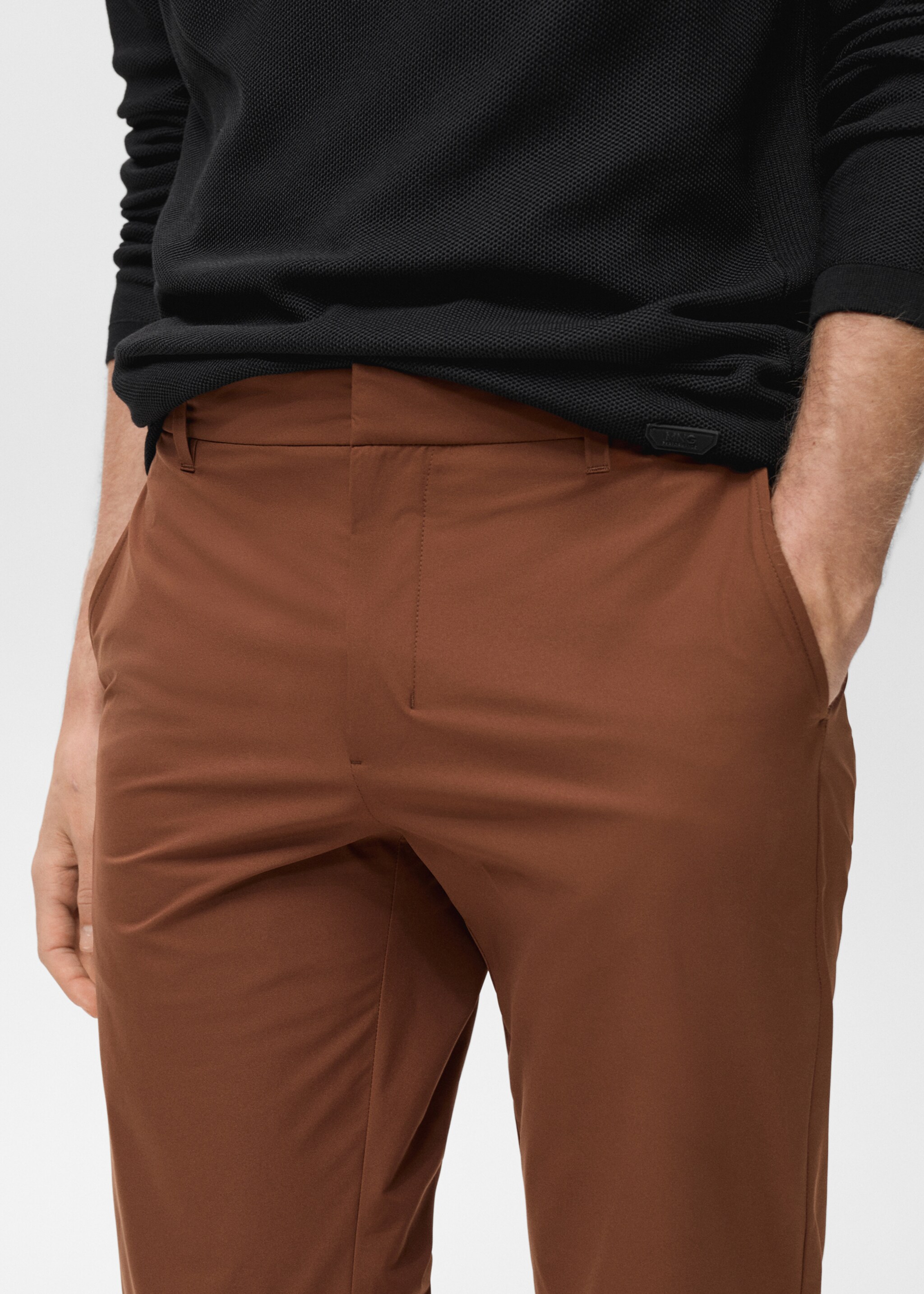 Stretch fabric slim-fit trousers with drawstring - Details of the article 1