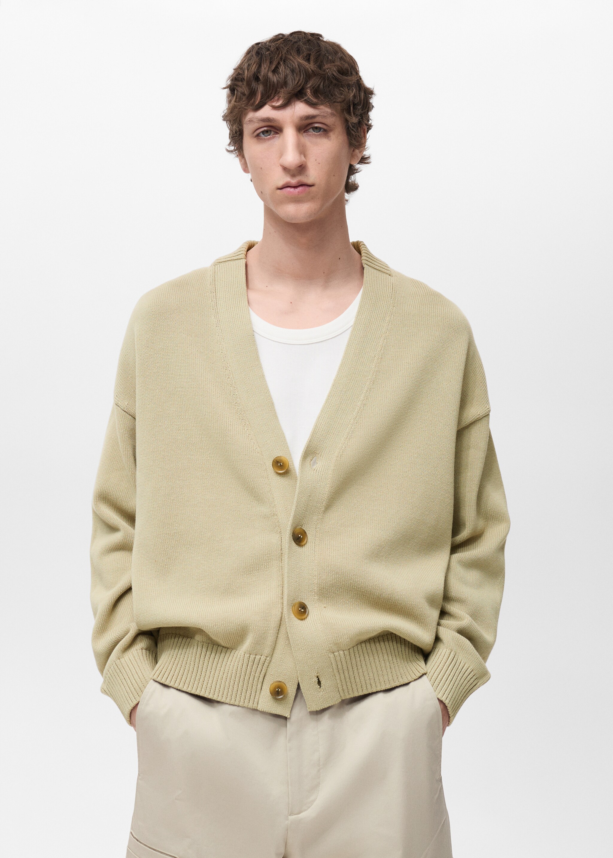 Knitted cotton cardigan with buttons - Medium plane