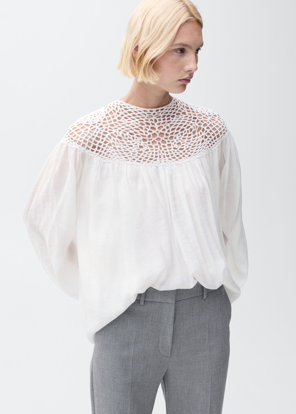 Crochet panel blouse - Women | MANGO Czech Republic