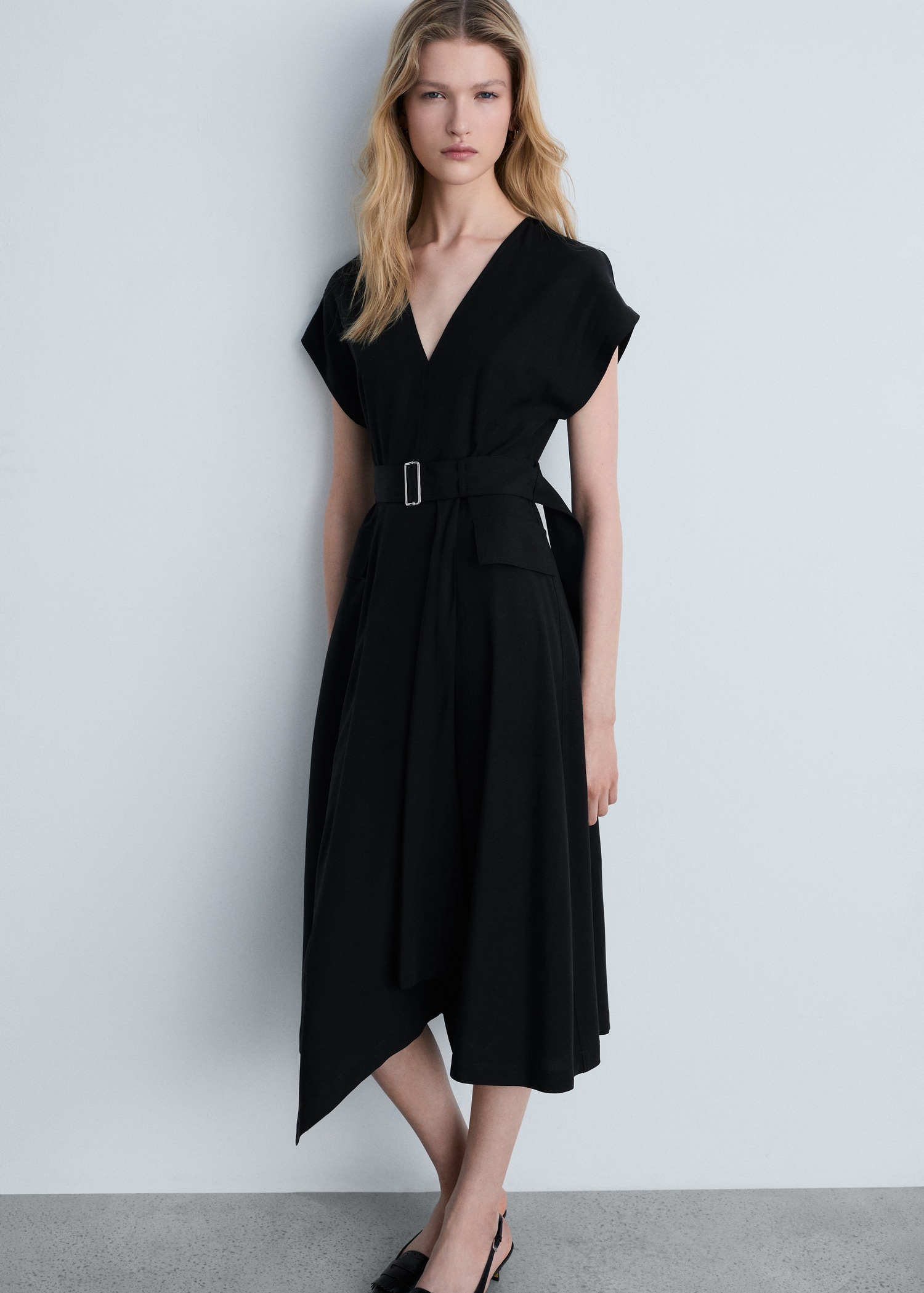 Asymmetrical dress with belt - Main Image
