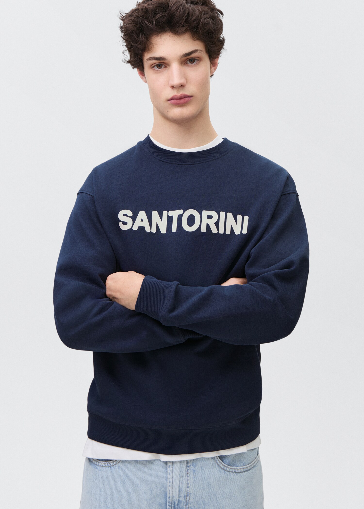 Cotton sweatshirt with printed message - Medium plane