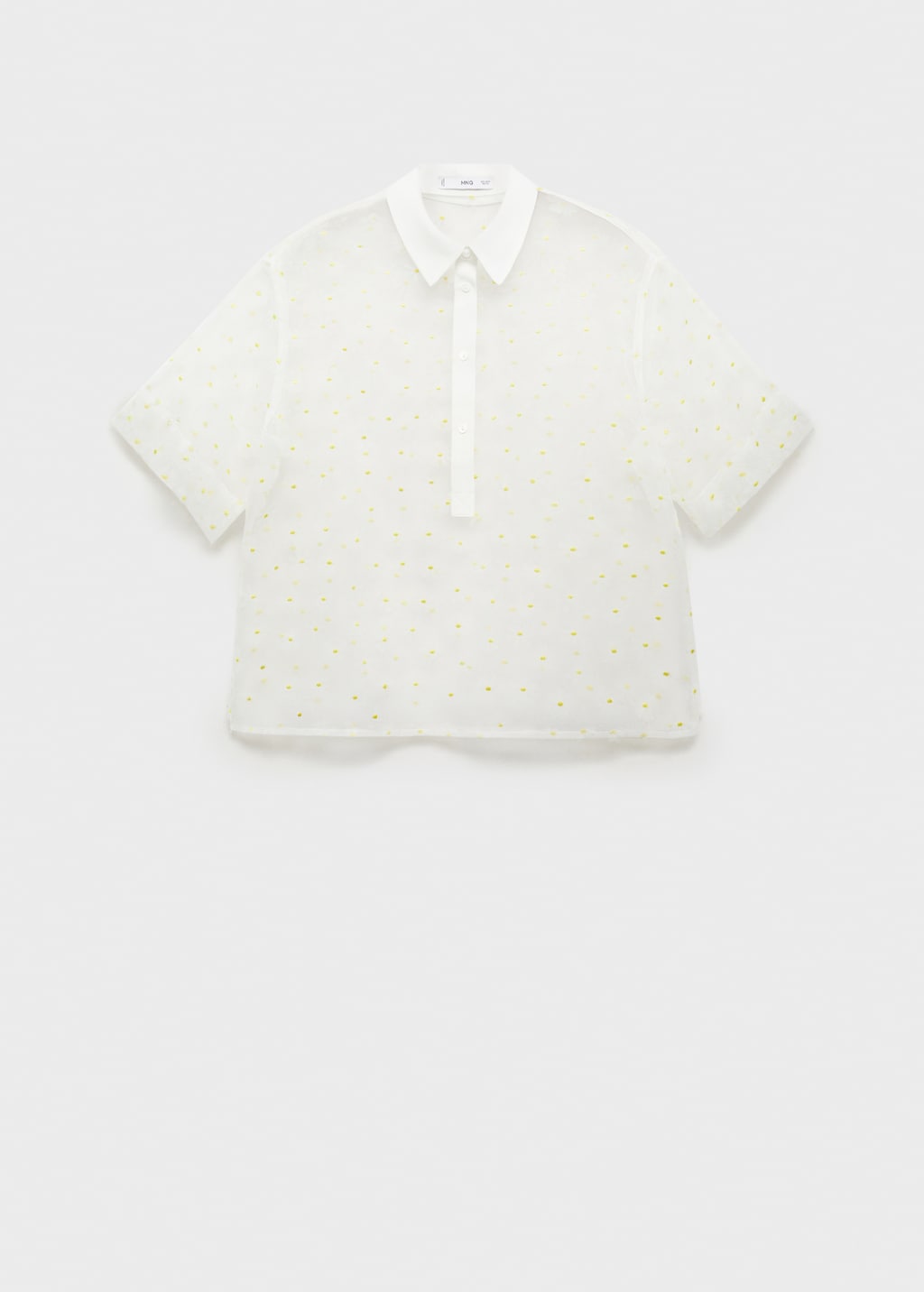 Semi-transparent floral-embroidered shirt embroidered