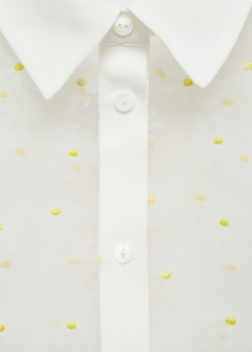 Semi-transparent floral-embroidered shirt embroidered