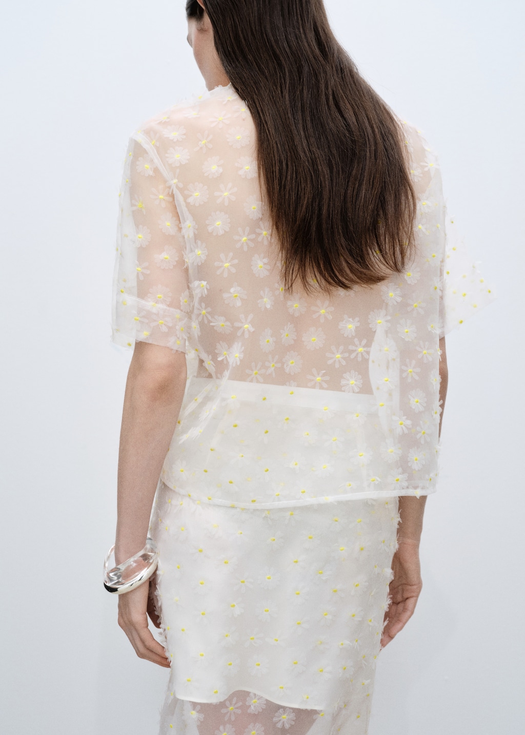 Semi-transparent floral-embroidered shirt embroidered Semi-transparent floral-embroidered shirt embroidered