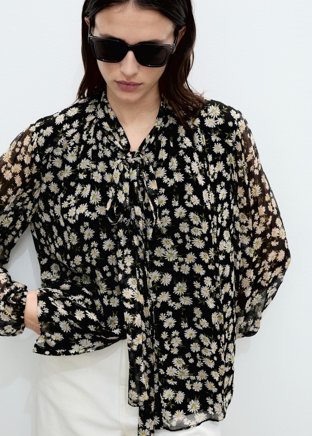 Mango Floral tie blouse