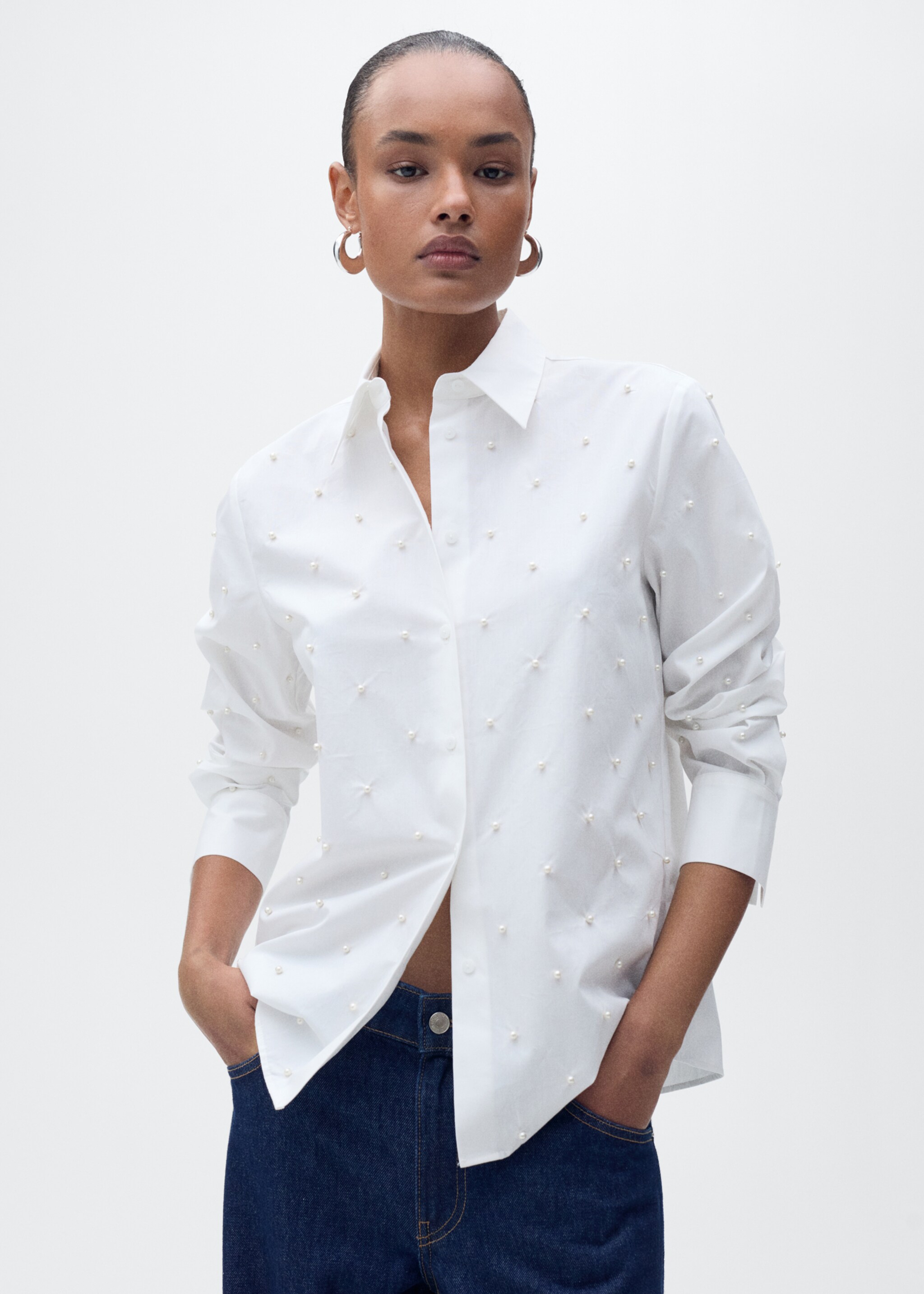 Camisa algodón detalle perlas - Plano medio
