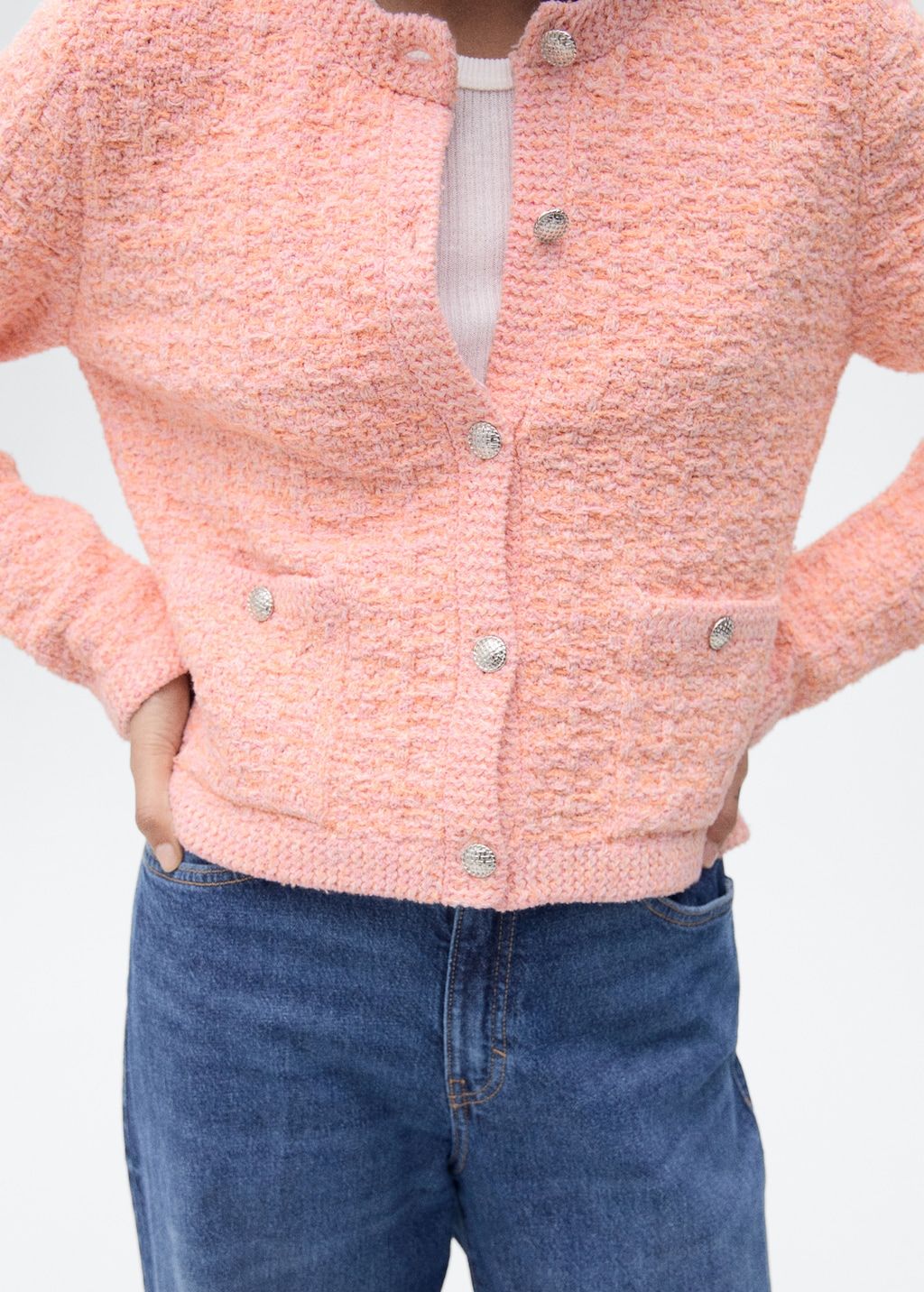 Chaqueta efecto tweed botones joya