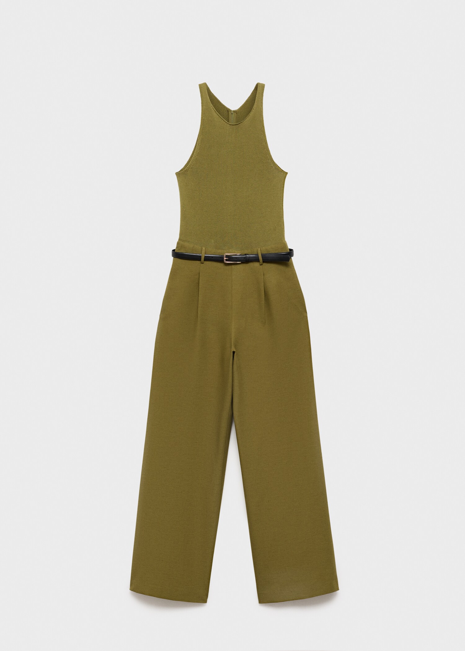 Combined-fabric jumpsuit with belt - Article without model