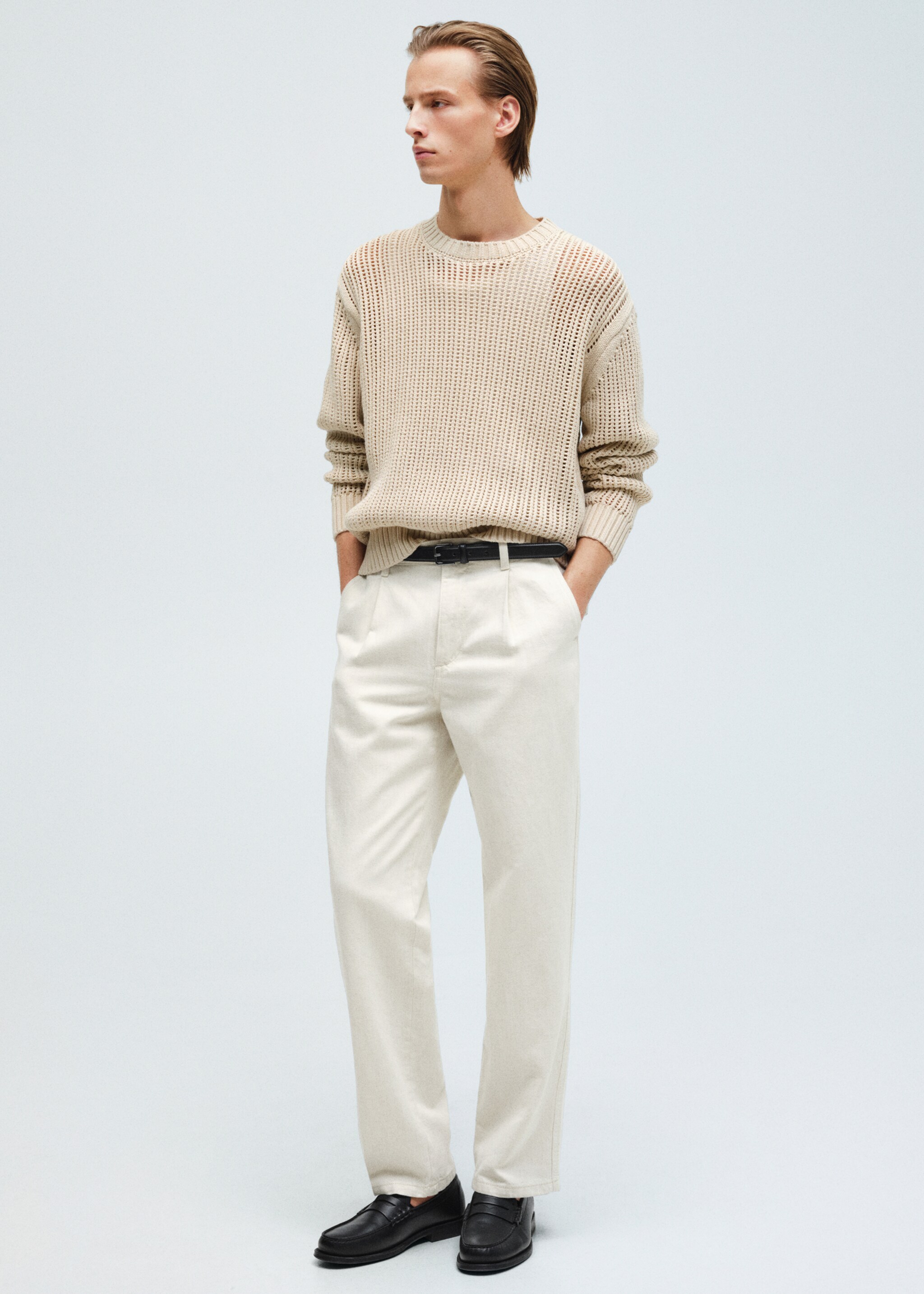 Regular-fit pleated cotton-linen jeans - Details of the article 3