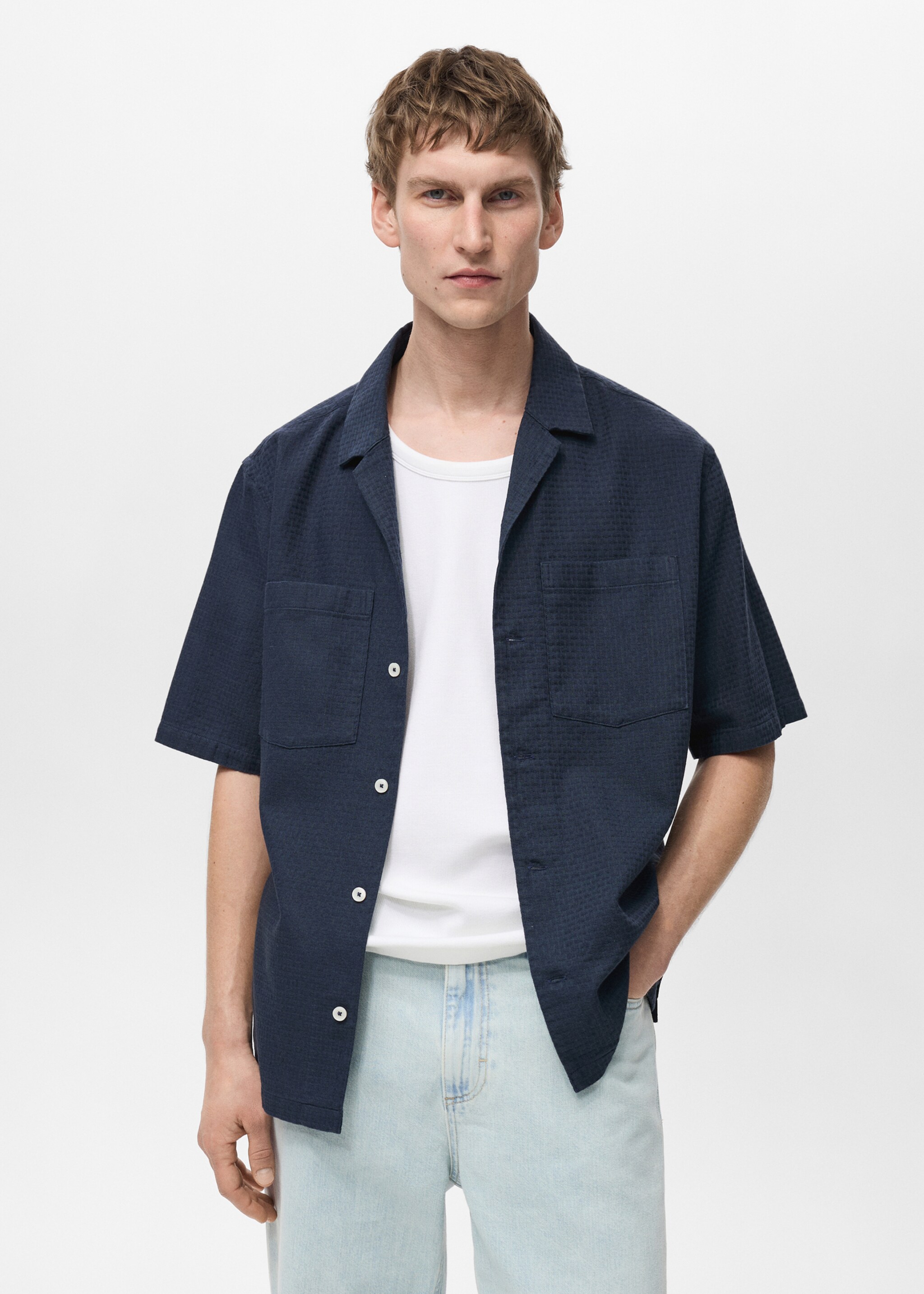 Chemise 100 % coton seersucker carreaux - Plan moyen