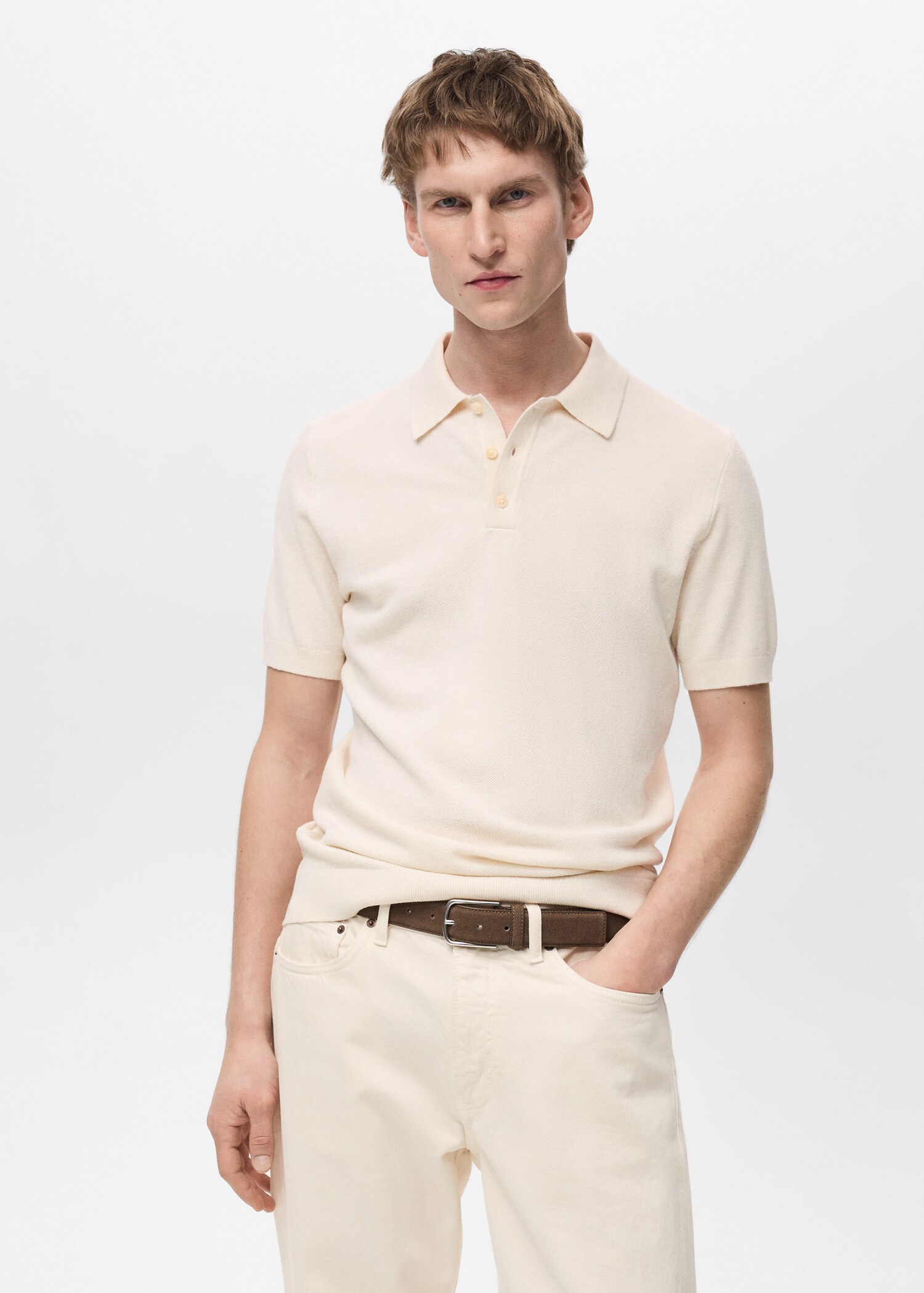 Structured knitted slim-fit polo shirt - Medium plane