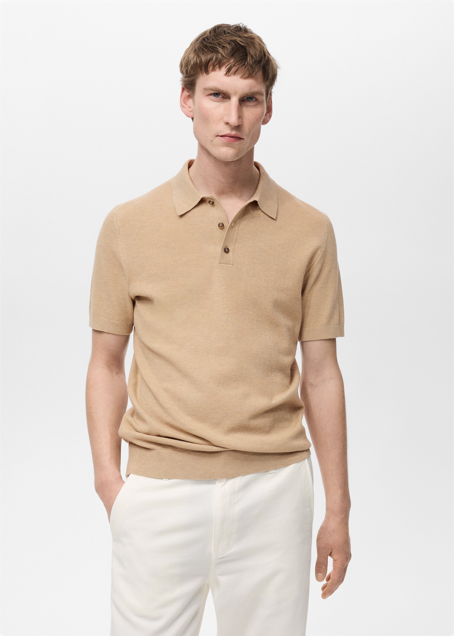 Structured knitted slim-fit polo shirt - Medium plane