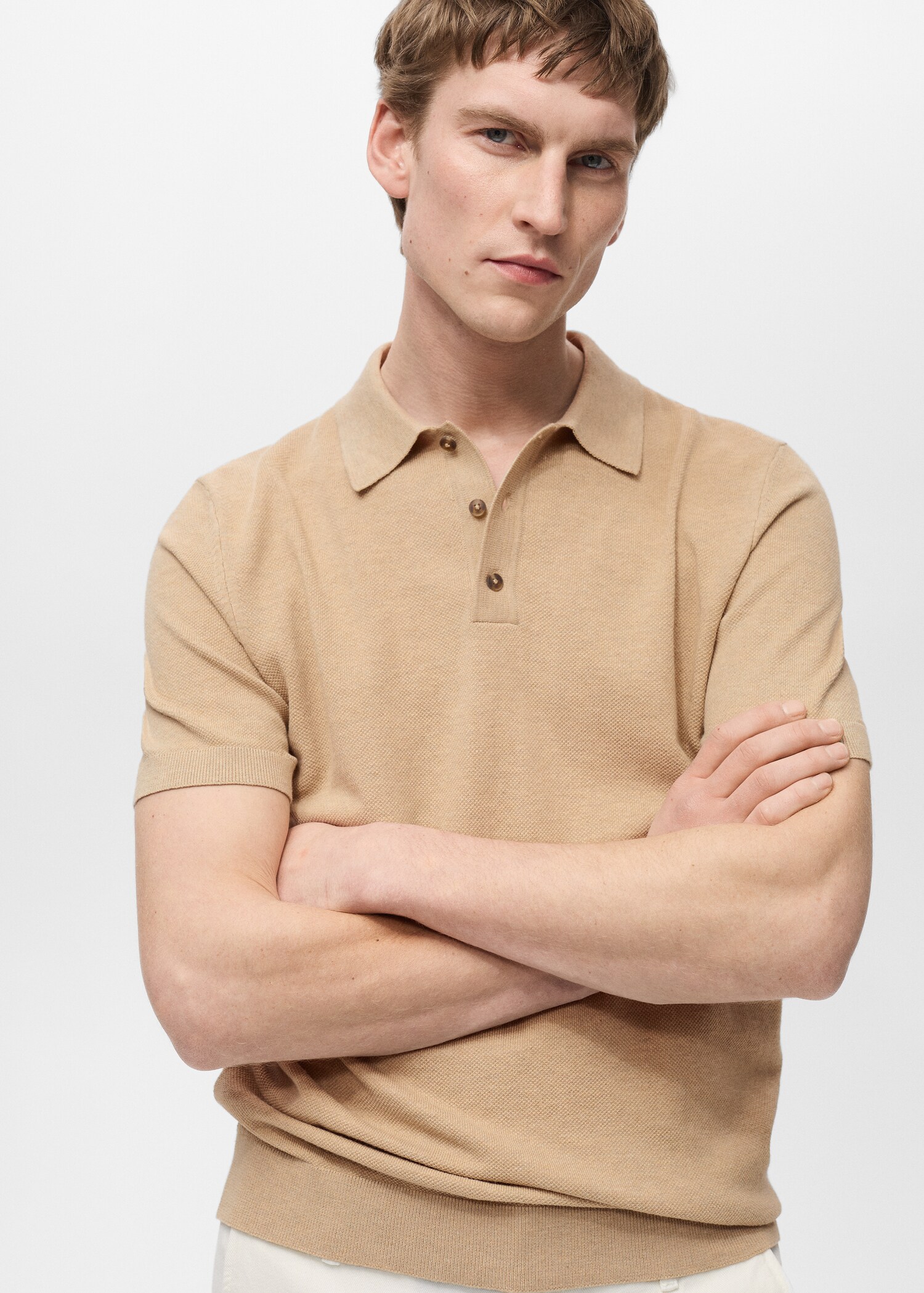 Structured knitted slim-fit polo shirt - Details of the article 1