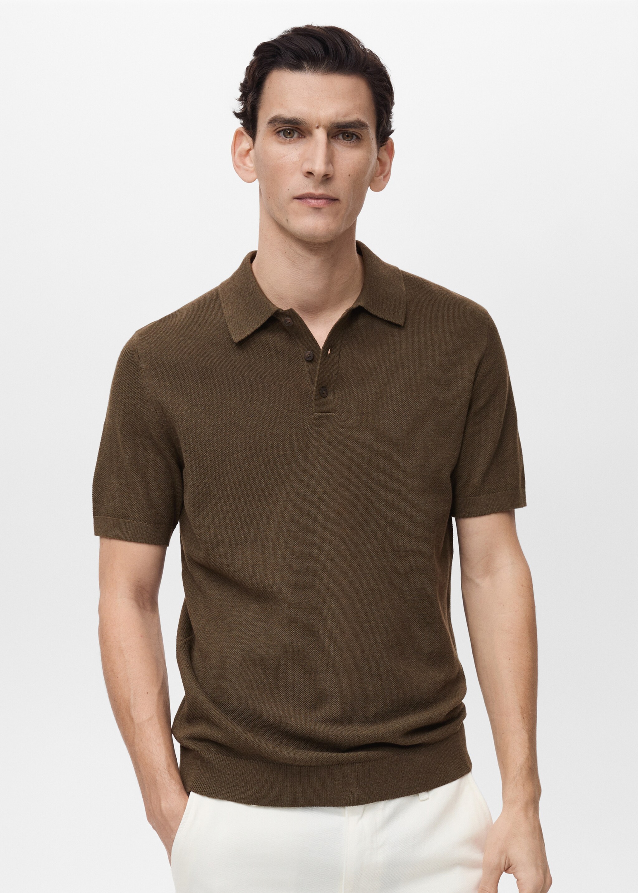 Structured knitted slim-fit polo shirt - Medium plane
