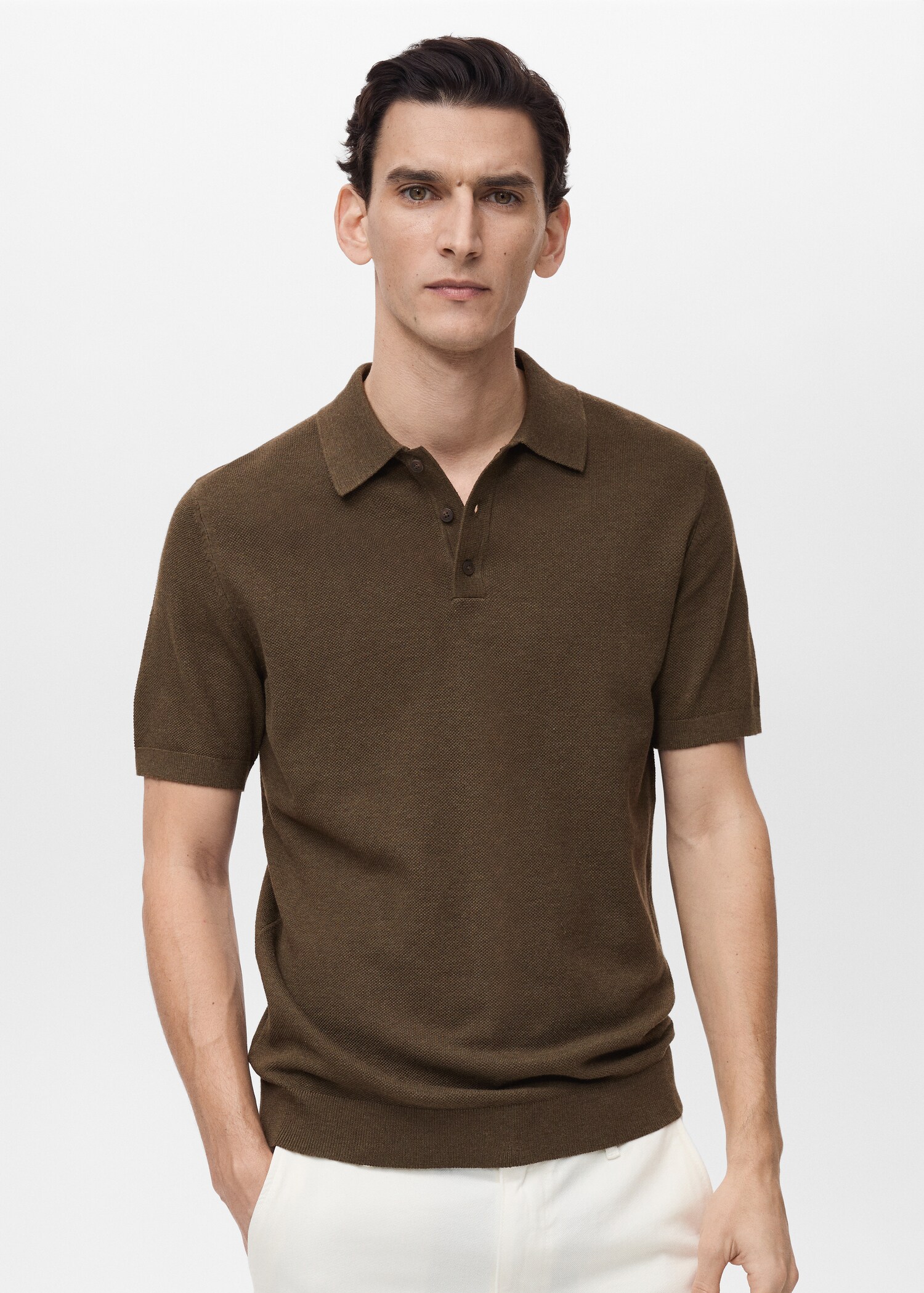Structured knitted slim-fit polo shirt - Medium plane