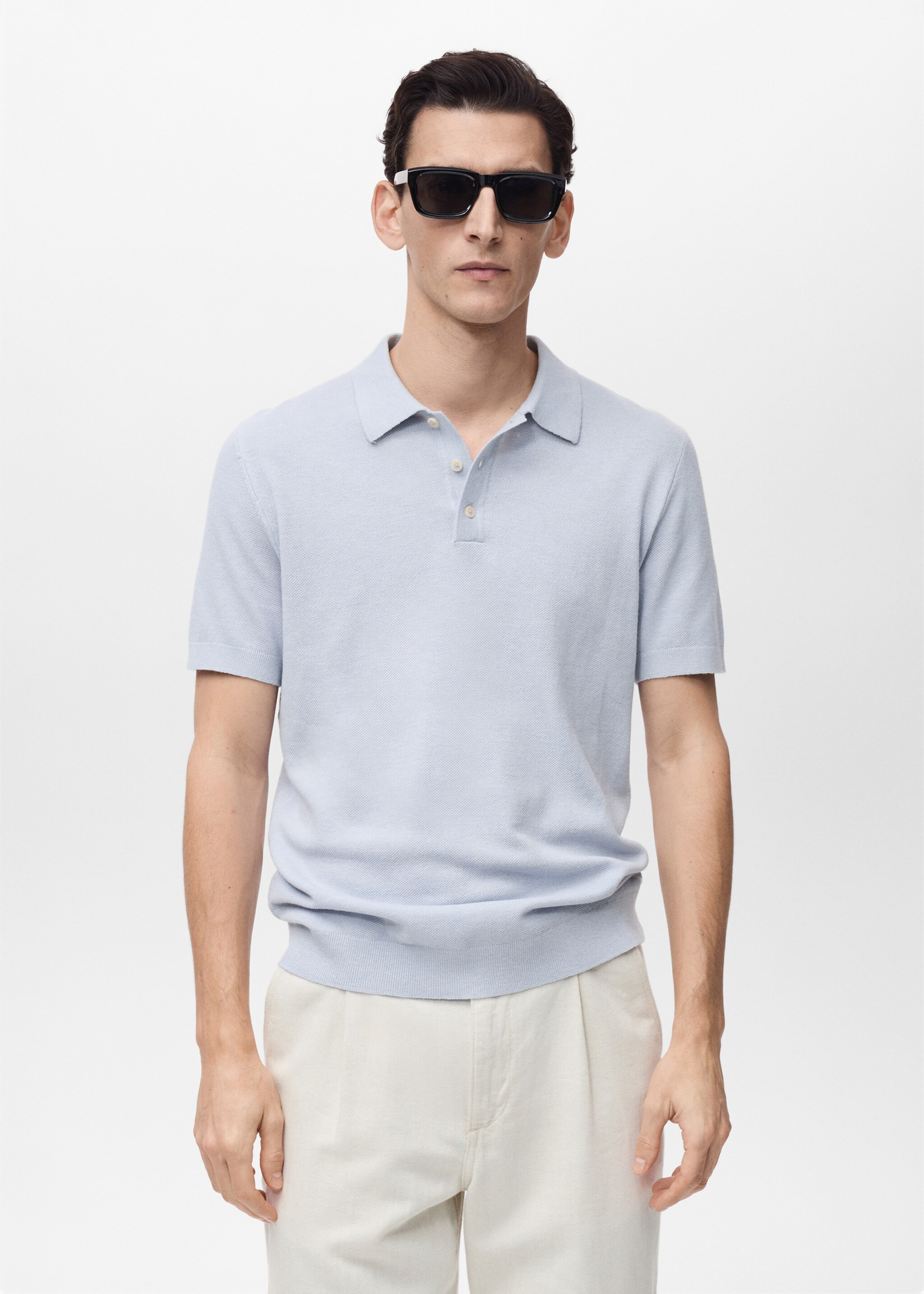 Structured knitted slim-fit polo shirt - Medium plane