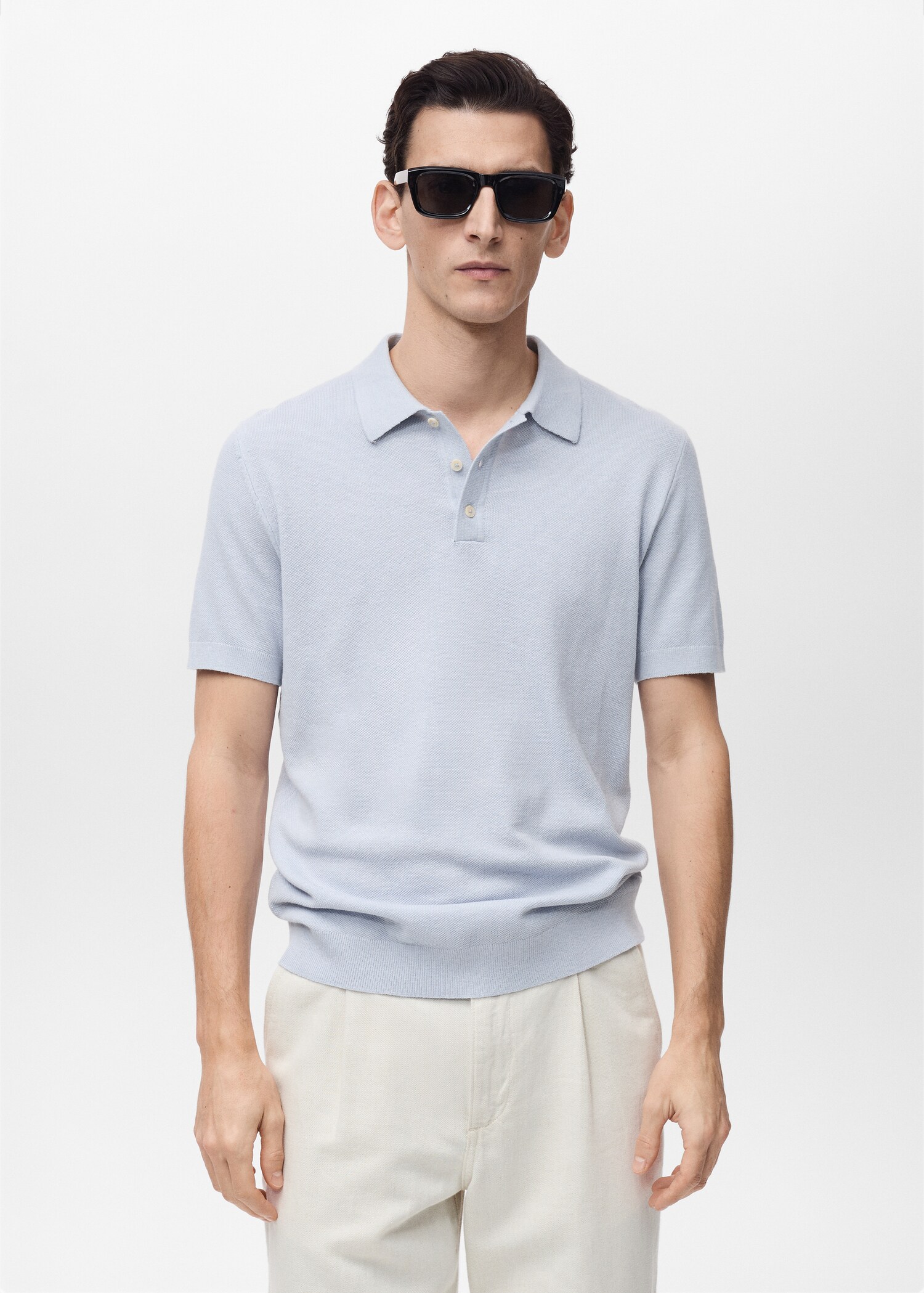 Structured knitted slim-fit polo shirt - Medium plane