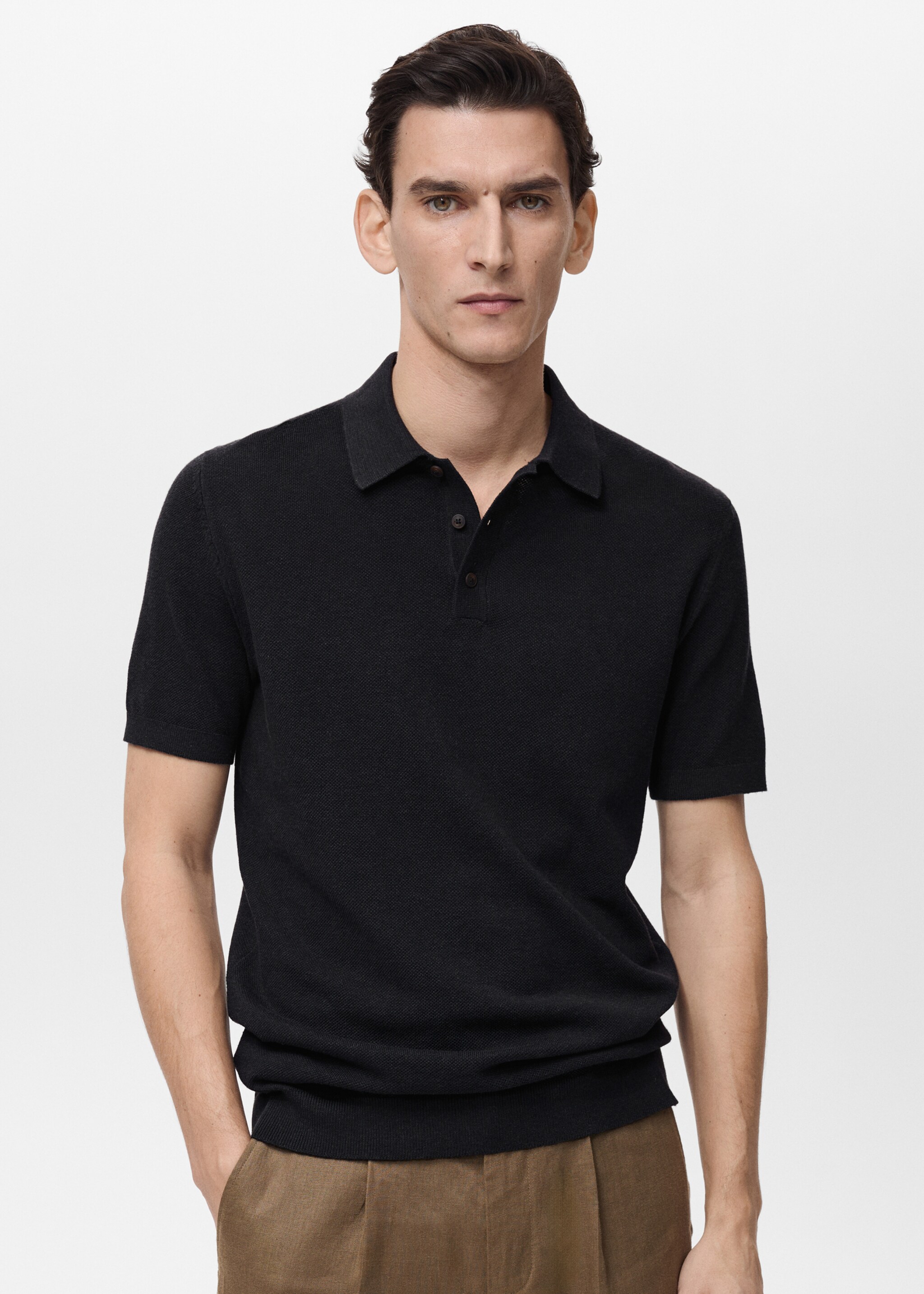Structured knitted slim-fit polo shirt - Medium plane