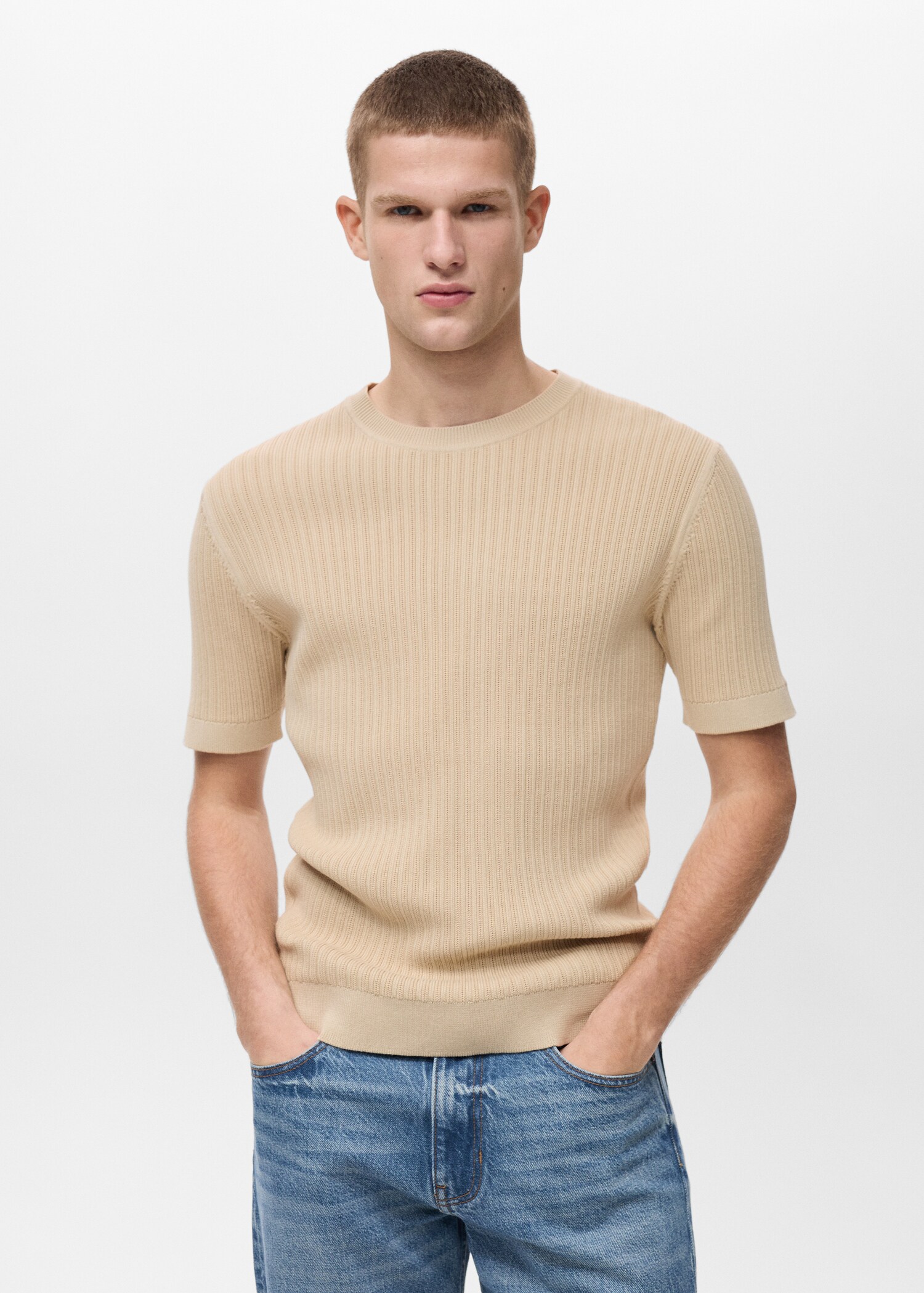 Camiseta punto algodón trenzado - Plano medio