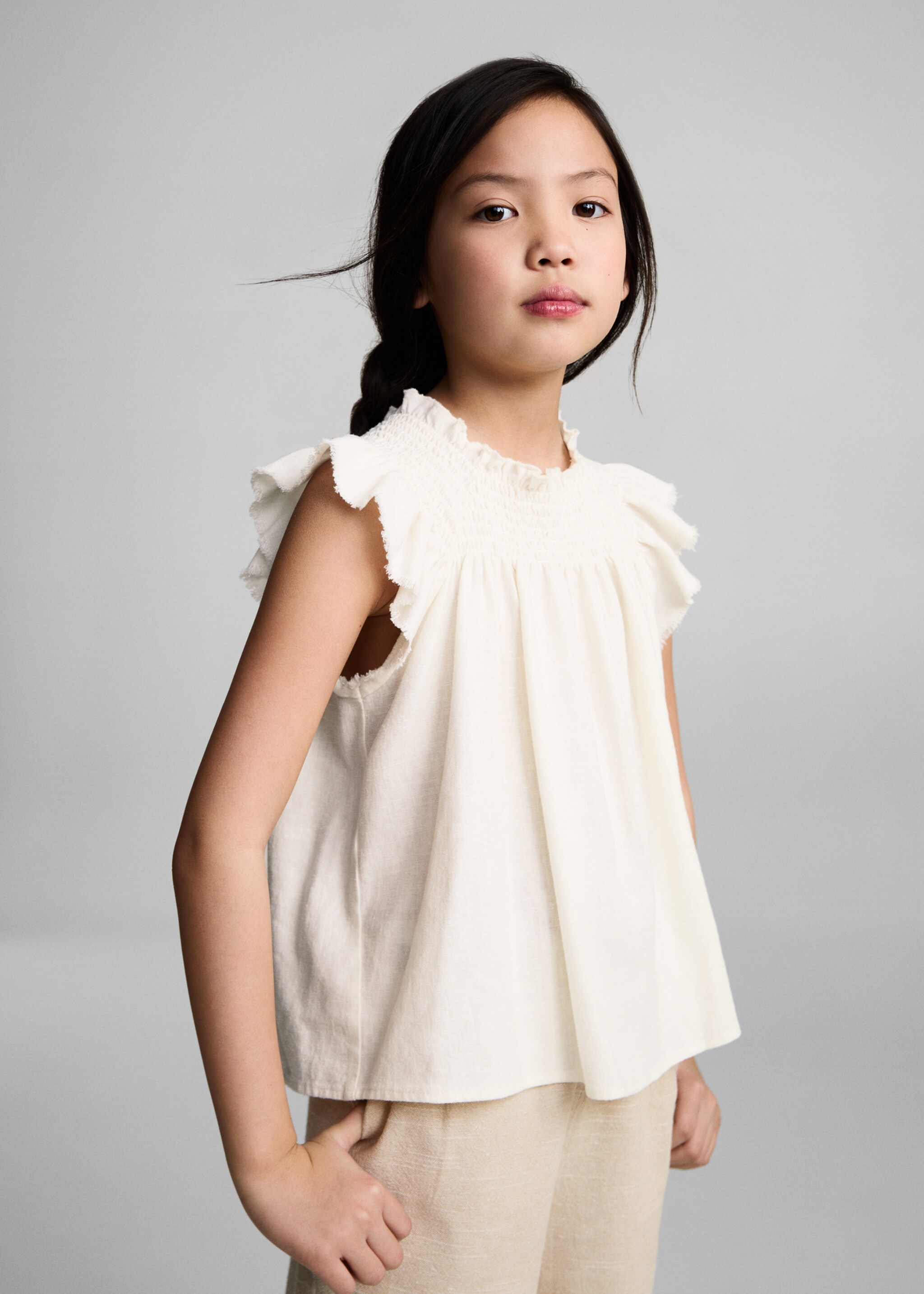 Linen-blend ruffled blouse - Medium plane