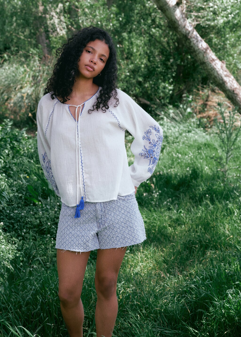 Short puff sleeves textured blouse | Icône | Women's Blouses
