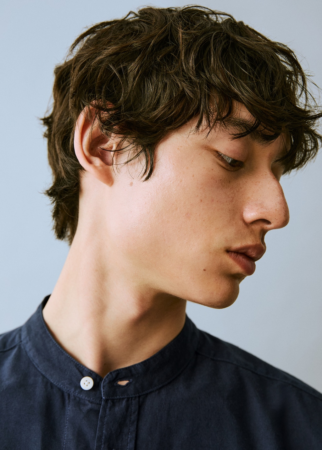 Cotton linen shirt with mandarin collar