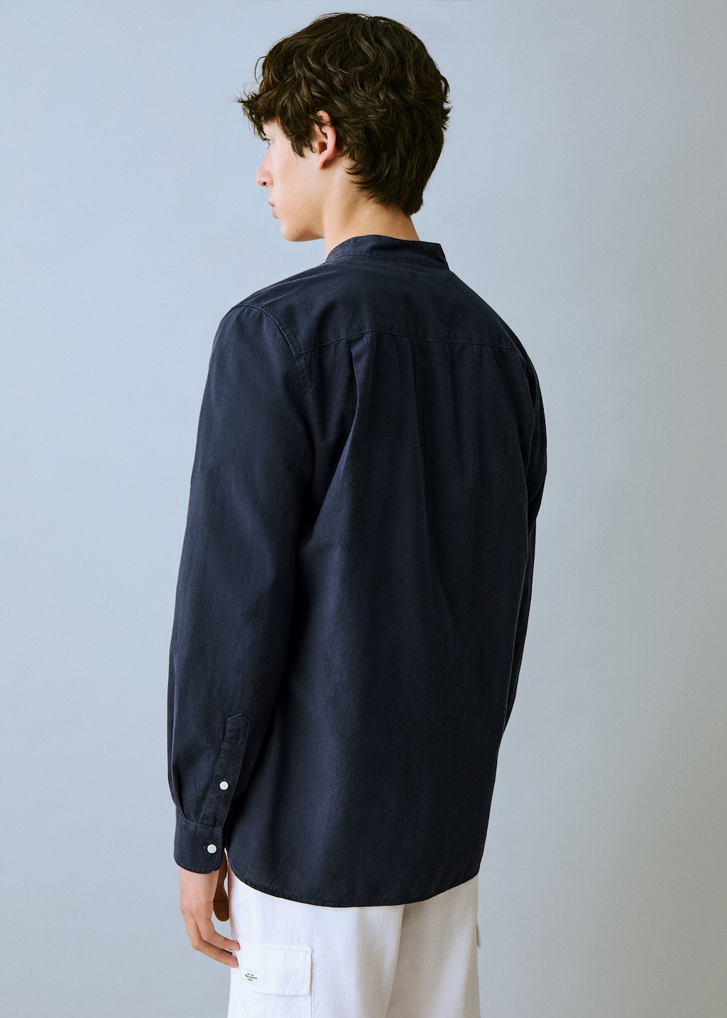 Cotton linen shirt with mandarin collar