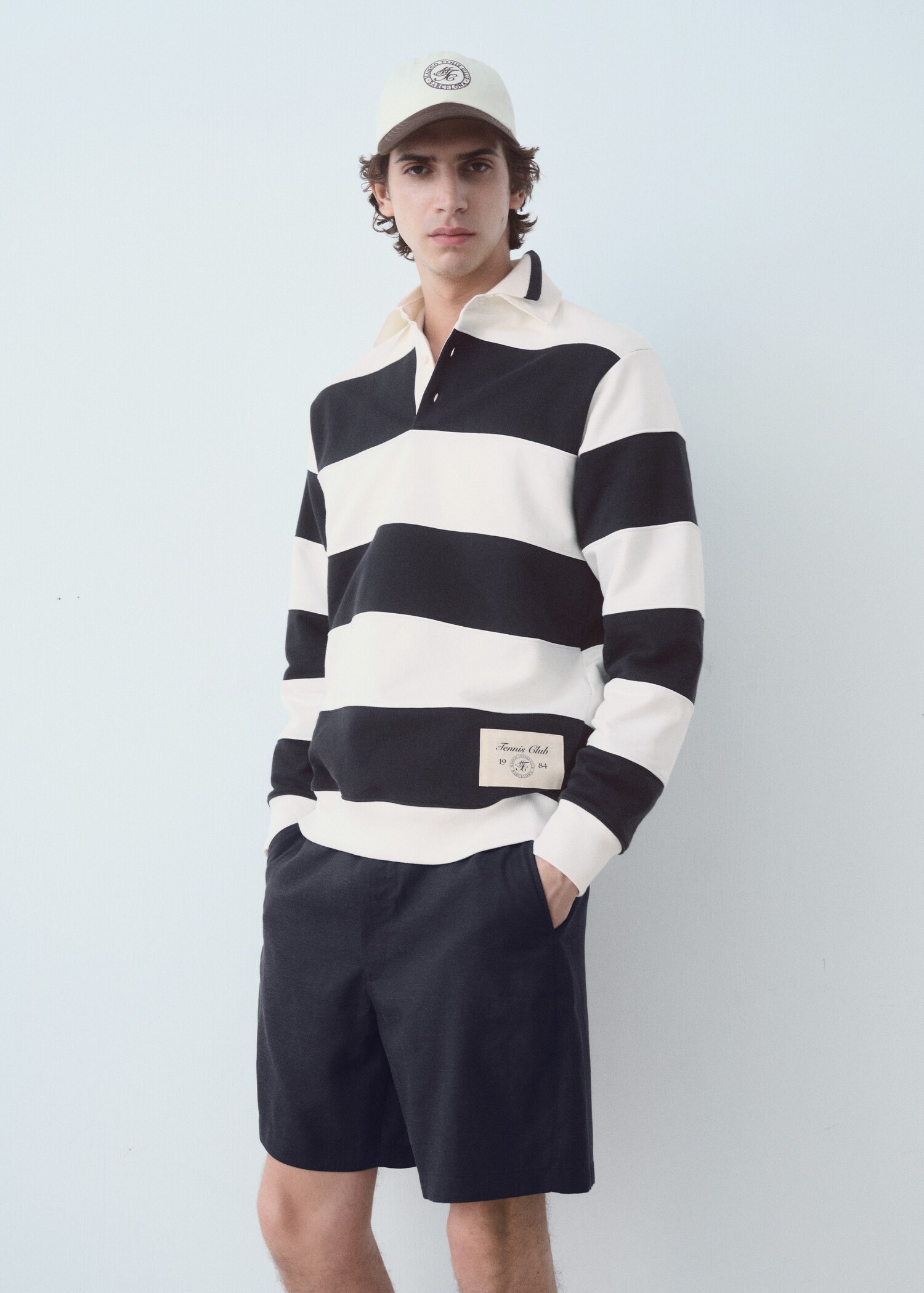 Sudadera rayas cuello polo - Plano medio