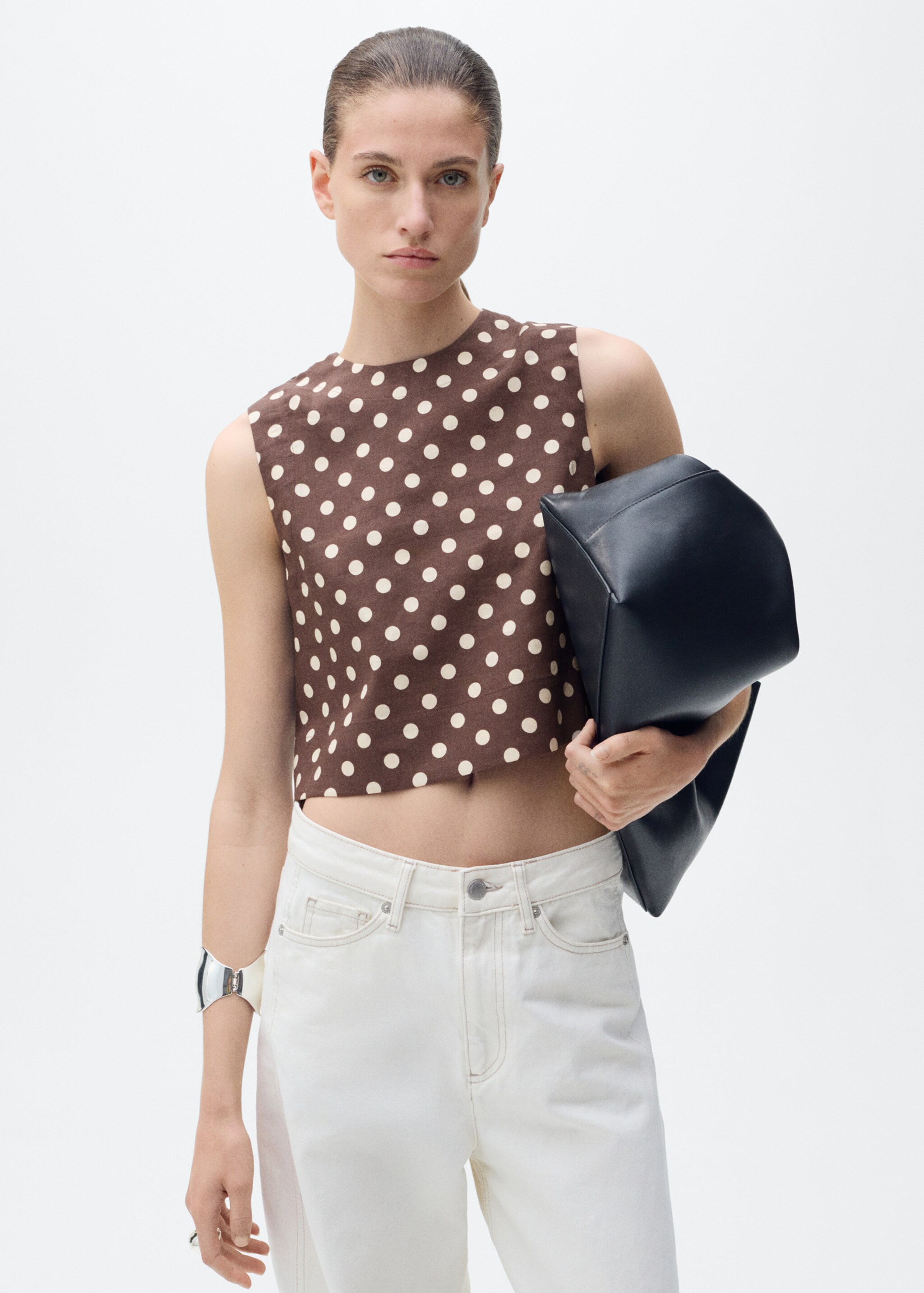 Polka-dot linen crop top - Medium plane
