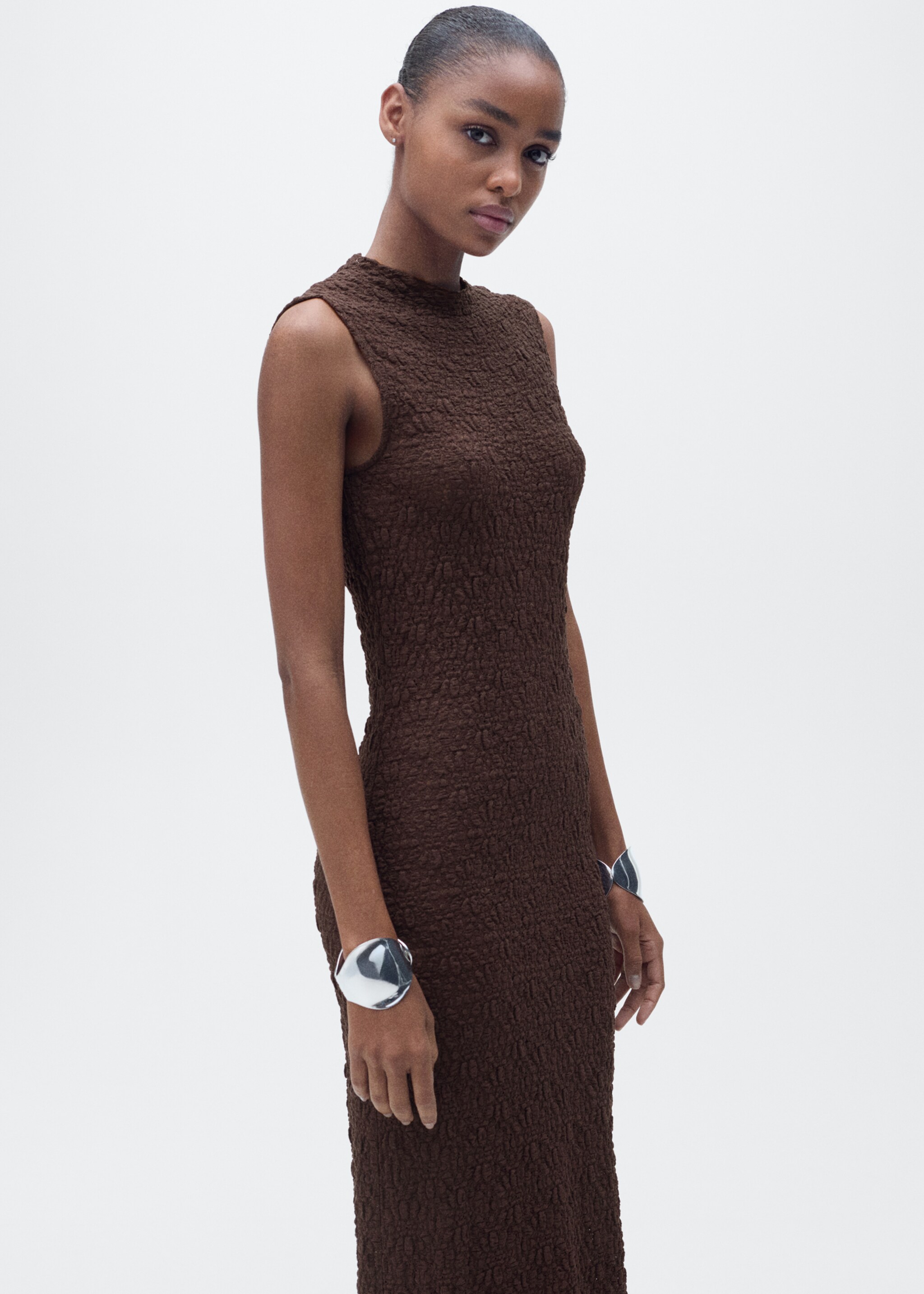 Vestido textura cuello perkins - Plano medio