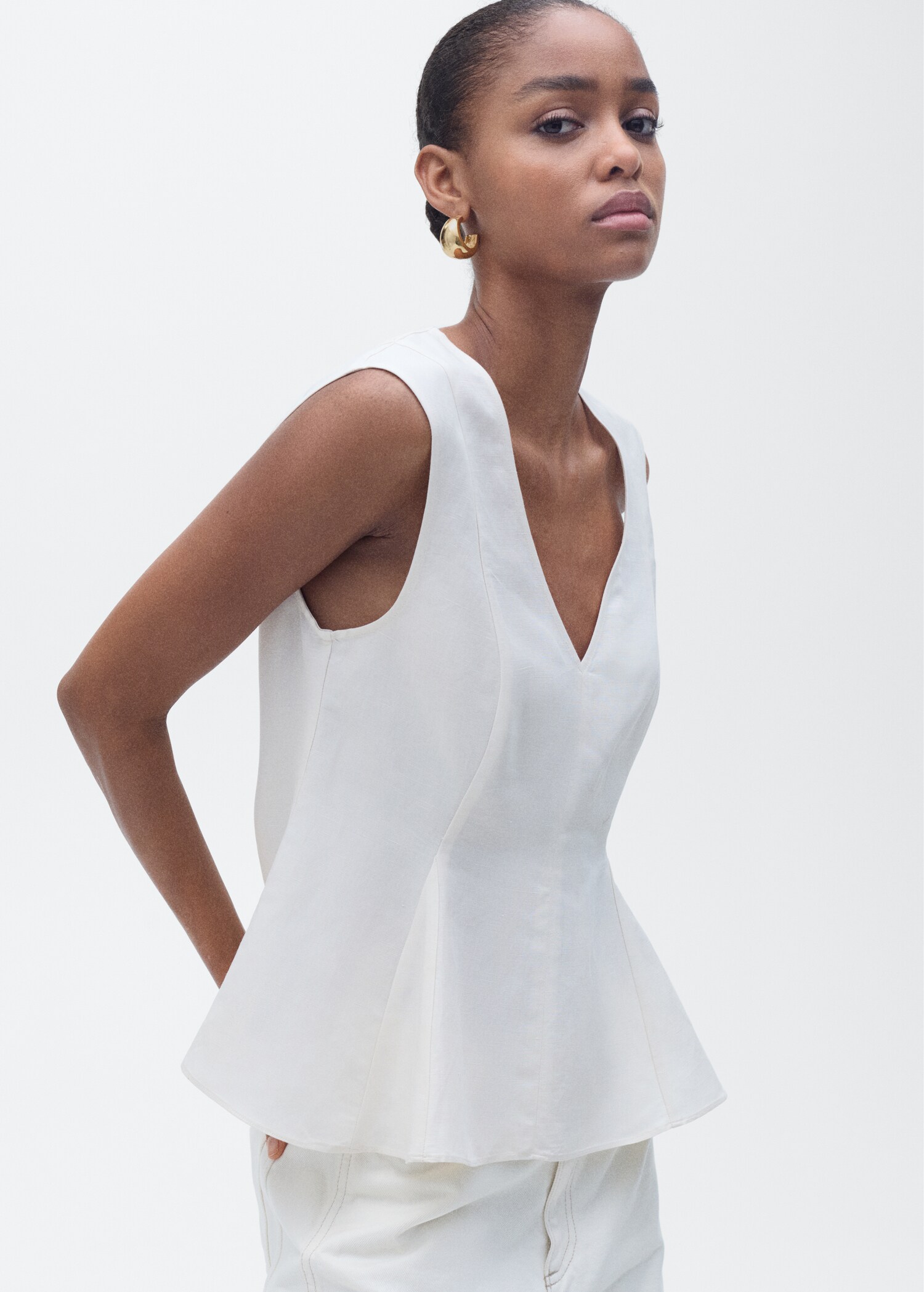 Linen-blend peplum top - Medium plane