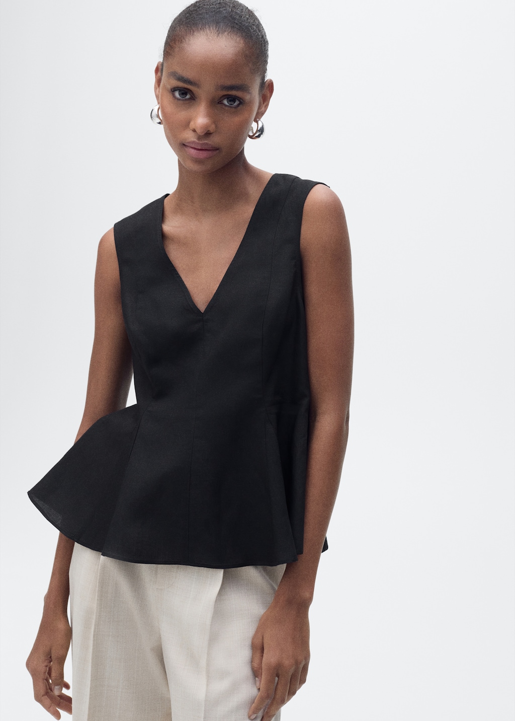 Mango Linen-blend peplum top
